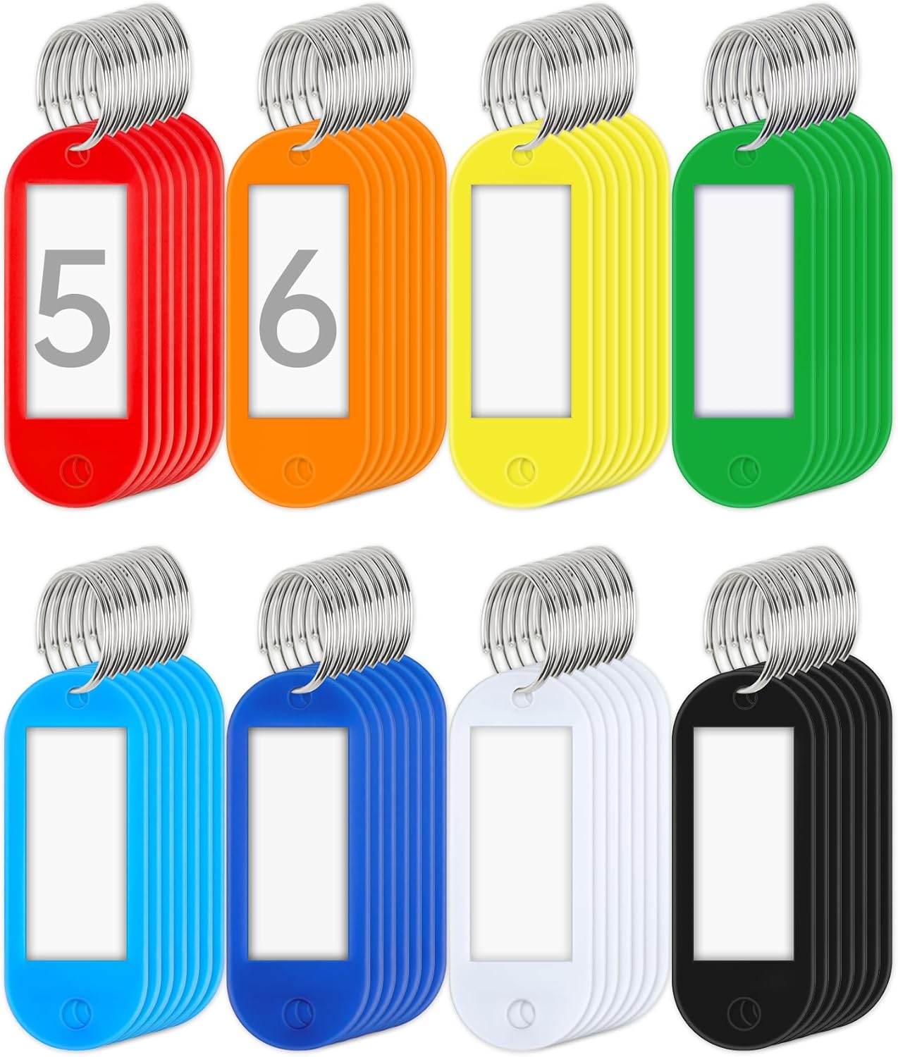 Teskyer Key Tags, 56 Pcs Plastic Key Labels Tags with Keychain Ring for Key Holder, Assorted Colors