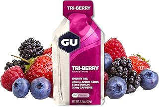 GU Energy Original Sports Nutrition Energy Gel, Vegan, Gluten-Free, Kosher, and Dairy-Free On-the-Go Energy for Any Workout, 24-Count, Tri-Berry