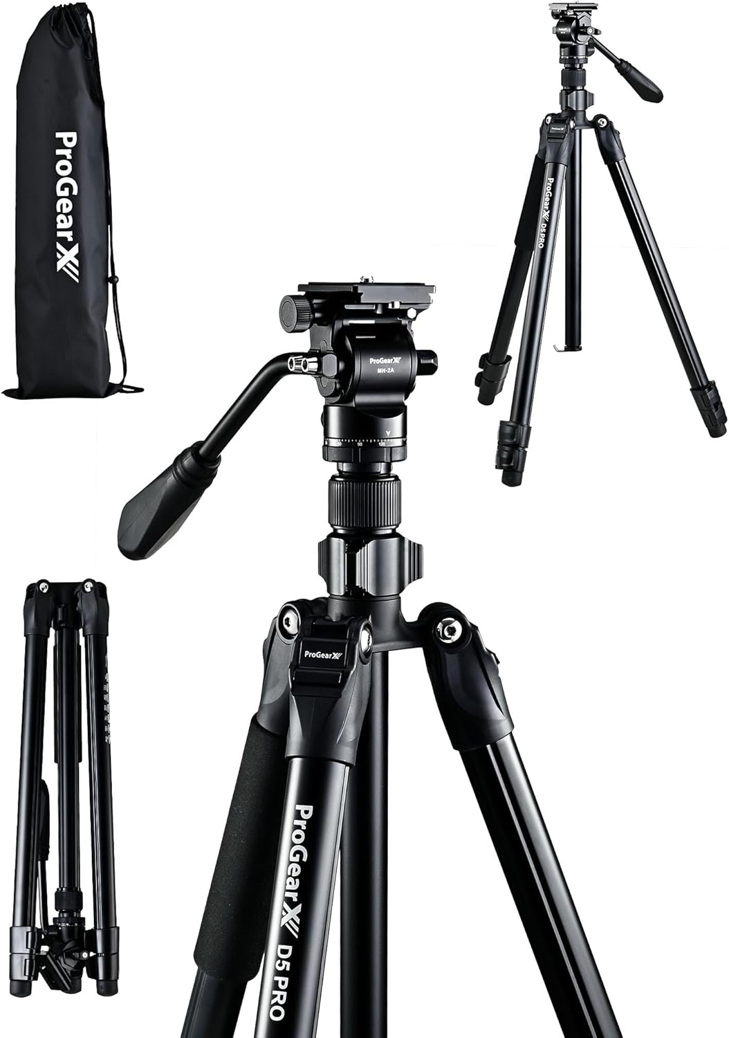 73″ Camera Tripod, Professional Complete Tripod with 360°Fluid Head, QR Plate, Robust Aluminium Alloy Body, Carrying Bag, Video Tripod for Camera, DSLR, SLR, Canon, Nikon, Binoculars