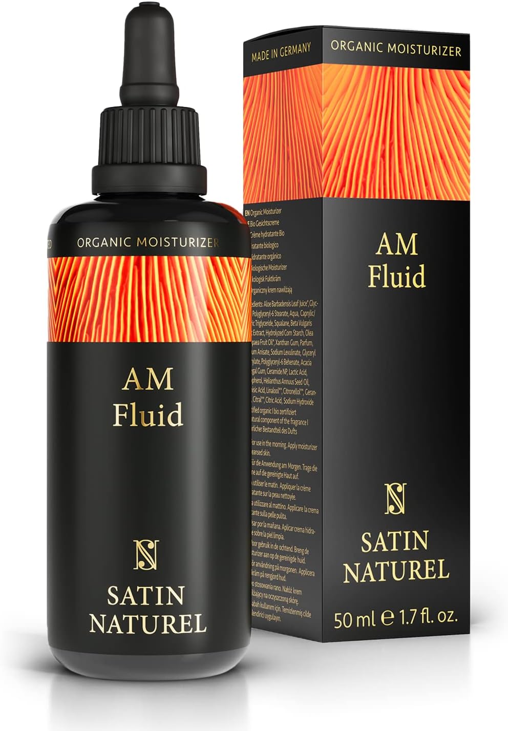 Satin Naturel AM Fluid Organic Moisturiser - 2-in-1 Day Cream + Primer Makeup 50ml - Face Moisturiser for a Glowy Hydrated Skin Care before applying Makeup - Morning Face Care - Made in Germany