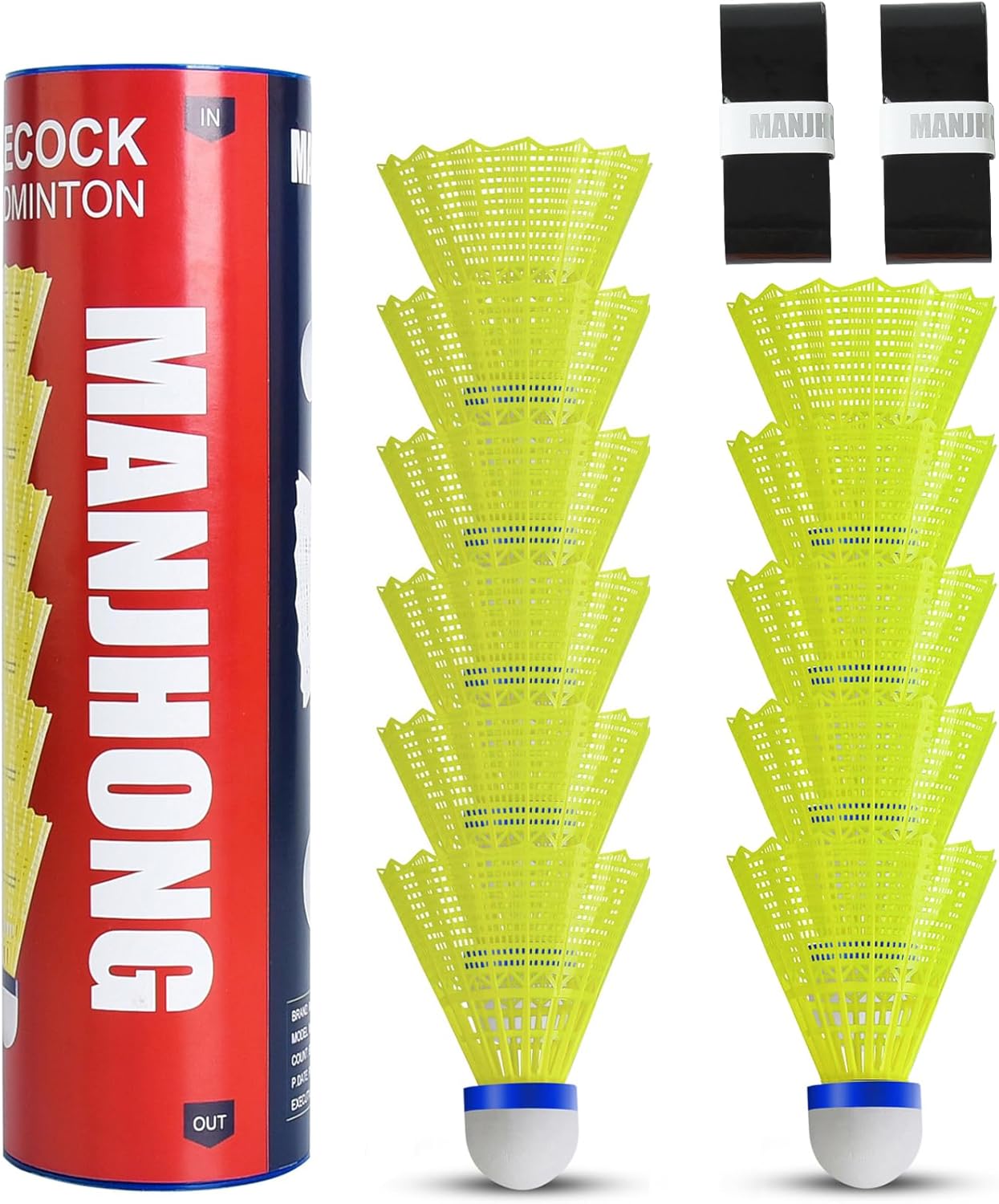 MANJHONG Nylon Badminton Shuttlecocks - Pack of 6/12, Yellow/White - Great Balance & Flight, Durable Shuttlecocks for Indoor Outdoor Sports Playing