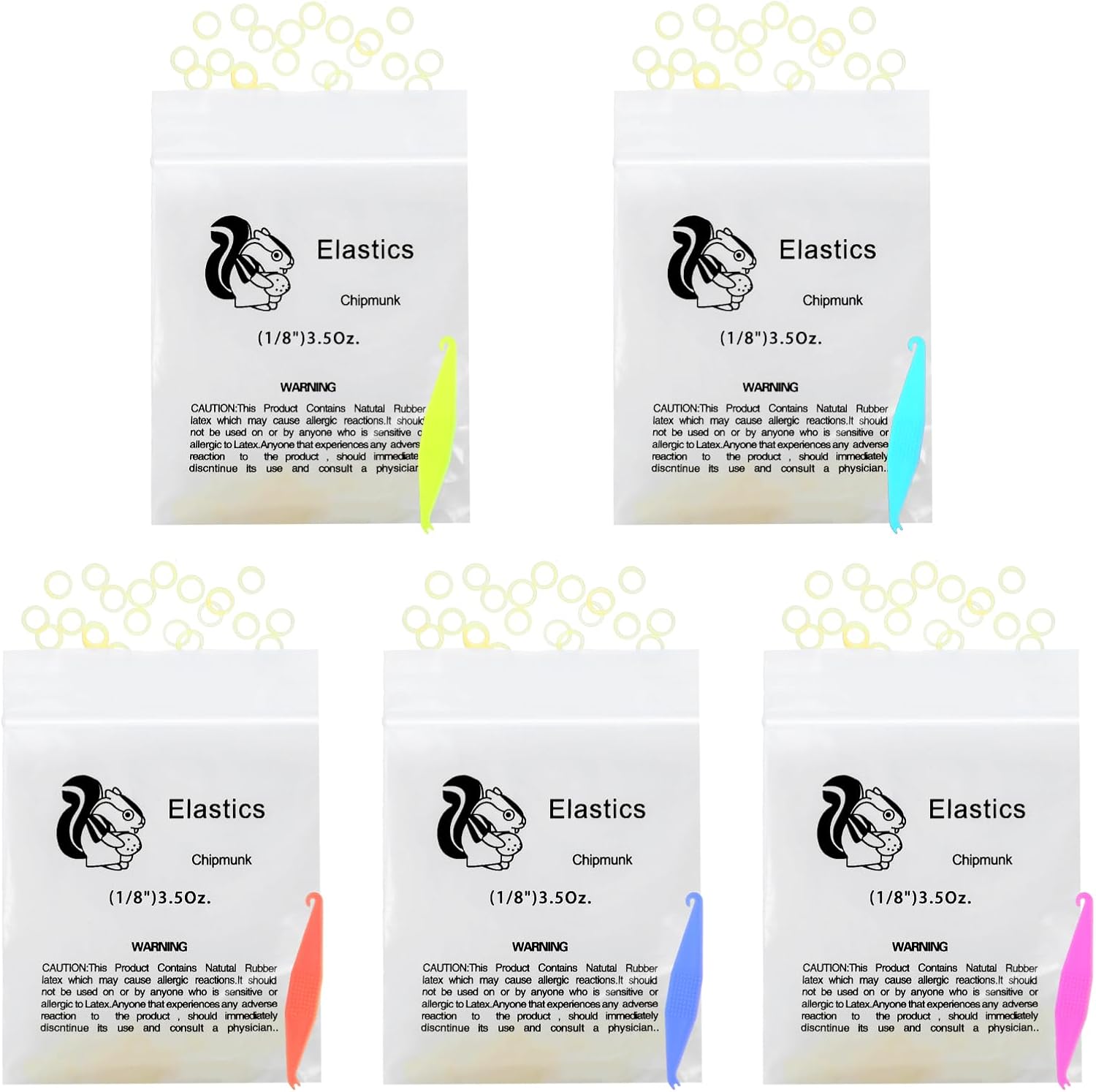 JIEYAO 500 Pcs Orthodontic Elastic Rubber Bands, 1/8 Inch Braces Rubber Traction Bands, 3.5 OZ Rubberbands Fix Tooth Gap with 5 Pcs Elastic Placer for Braces Orthodontic Supplies for Oral Care