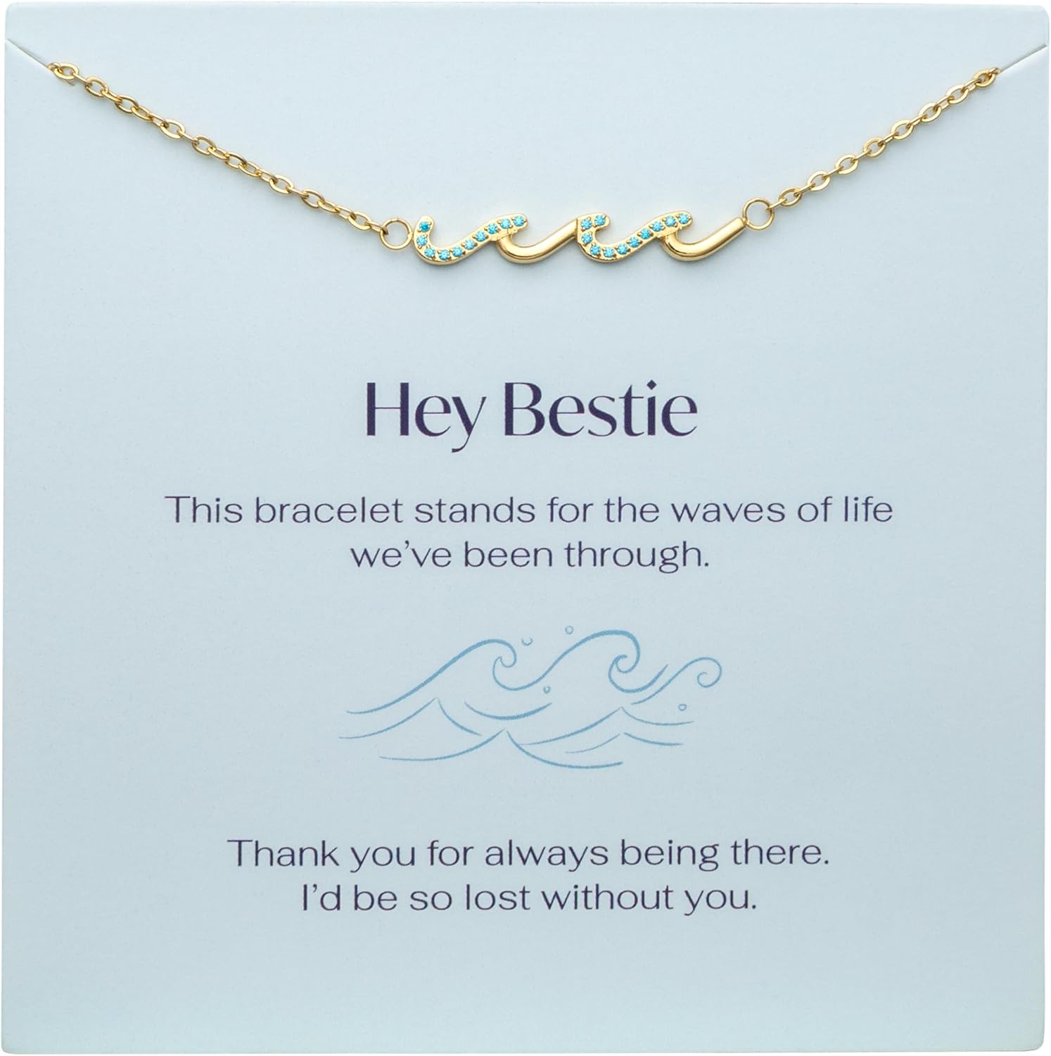 Wave Bracelet for Women - Friend Birthday Gifts for Mom, Best Friend, Daughter, Sister or Bestie - 14k Gold Jewelry, Mothers Day Bracelet, Soul Sister or Big Sisters Keepsake, Gift for Her