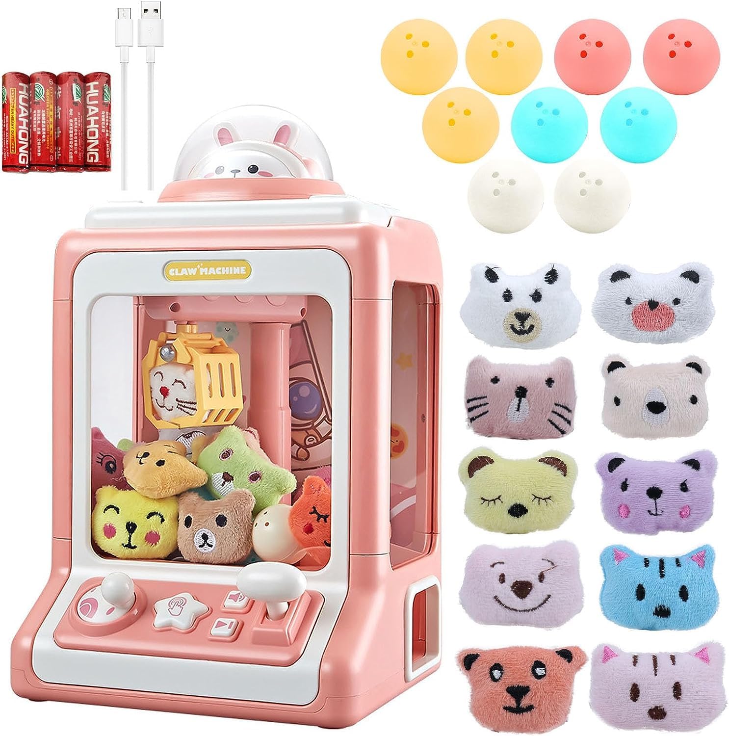 Woeau Mini Claw Machine - Claw Machine Arcade Game with Music and Lighting Grabber Machine with 10 Dolls and 10 Twisted Eggs Giving Children The Best Gift(Pink)