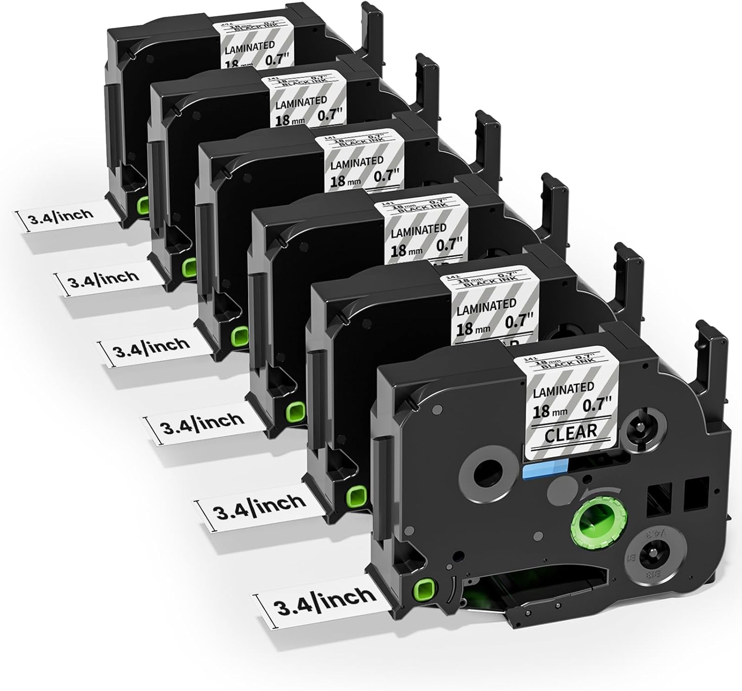 Colorty TZe-141 TZ Tape 18mm 0.7 Laminated Clear Replace for Brother P-Touch Label Tape 18 mm TZe141 TZe Black on Clear for Ptouch PT-D400 PT-D410 D600 Label Maker Refills 3/4 Inch, 6 Pack