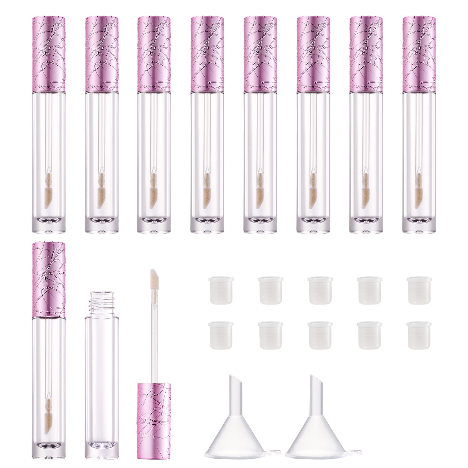10Pcs Refillable Empty Lip Gloss Tubes with Wand, 6ml Cute Lip Gloss Containers Cosmetic Transparent Lip Gloss Bottles with Stoppers, Making Kit Lipstick Bottle for DIY Lip Glaze Samples(Pink)