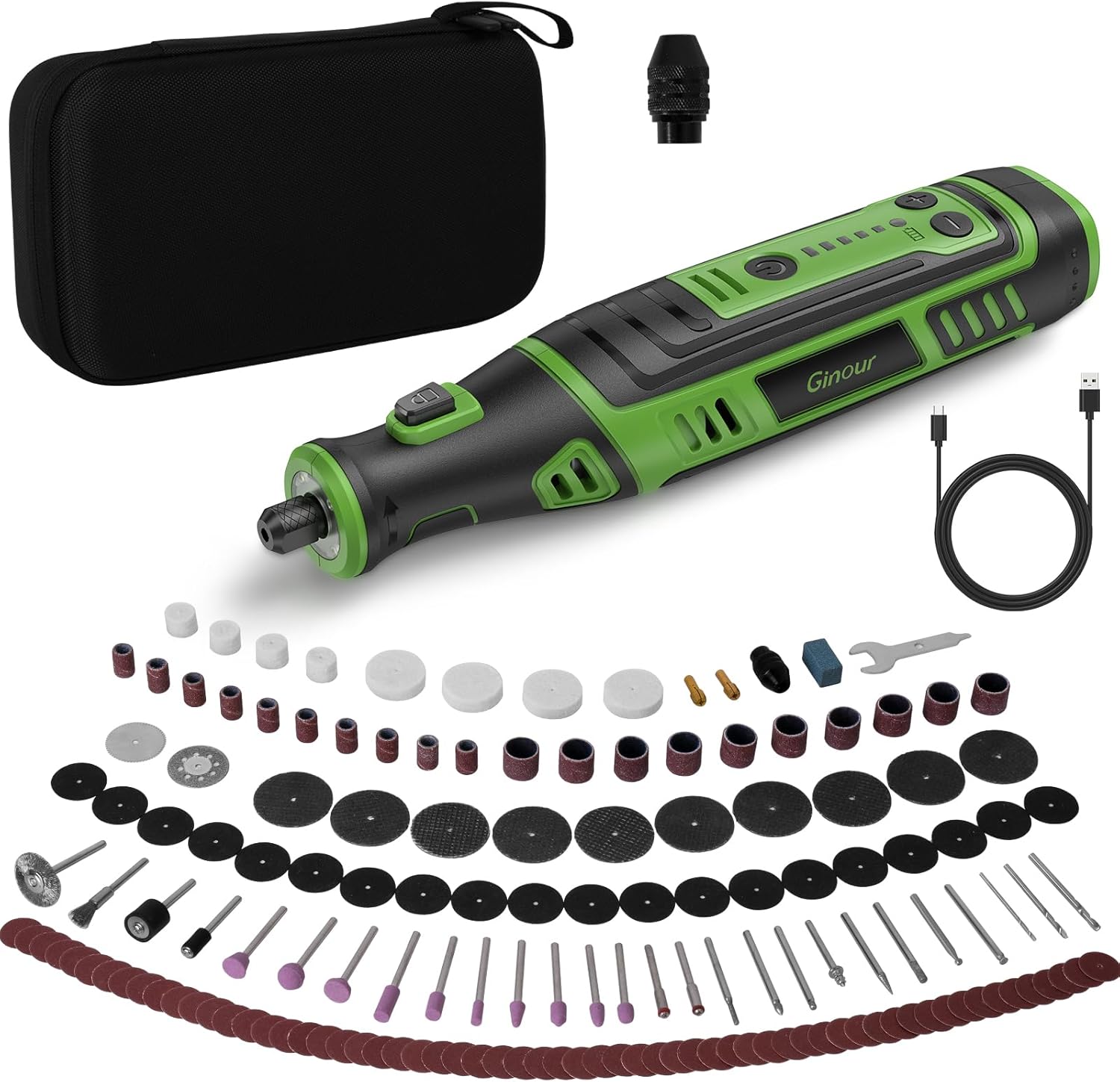 Ginour Cordless Rotary Tool 8V 2.0Ah Rechargeable Rotary Multi Tool Kit 5 Speed 30000RPM Power Rotrary Tool Kit 153 PCS Accessoires Set Mini Electric Grinder for DIY Crafts Grinding Polishing