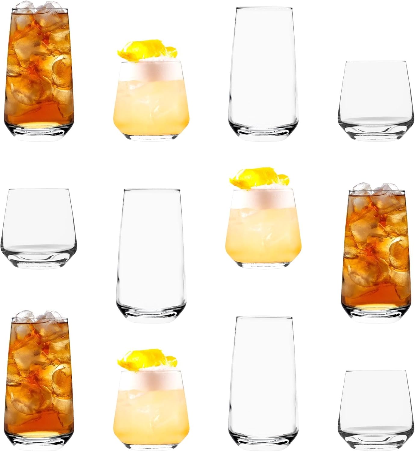 Argon Tableware 12 Piece Glassware Set - 345ml & 480ml - Tallo Collection - Whiskey Cups Tumbler Glasses Dishwasher Safe Large Highball Glass Modern Hiball Water Drinking Glasses