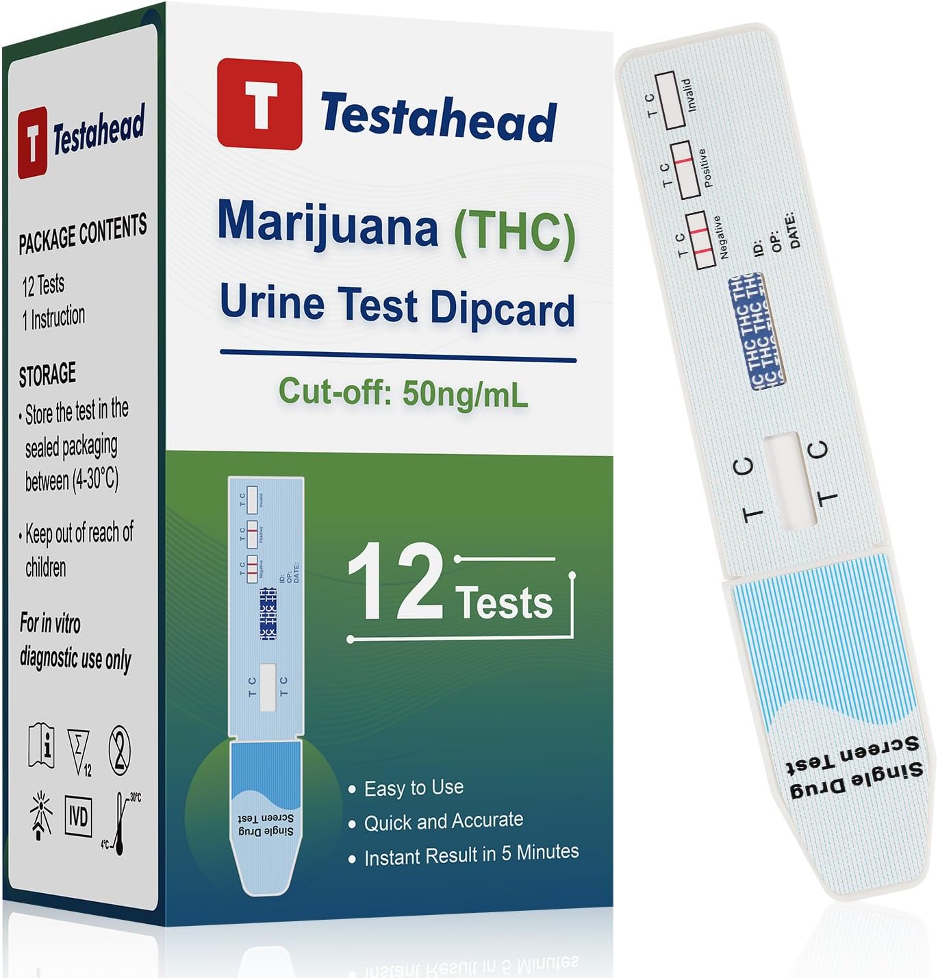 THC Tests for Home,Single Group THC Drug Test Urine Test kit, Marijuana Test kit to take Home, Marijuana Drug Test Test Strips,50 ng/ml THC Test (12 Pack)