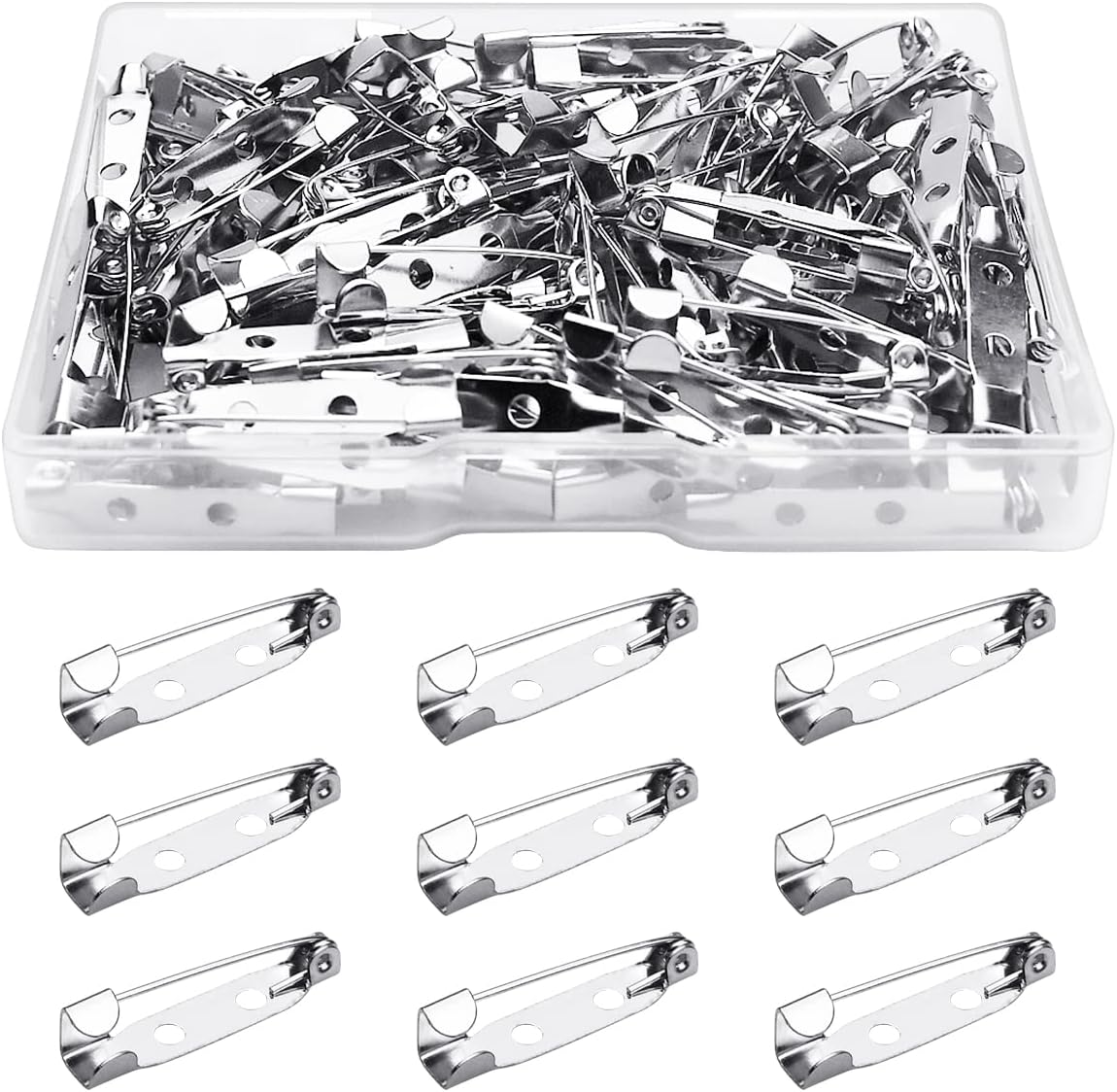 100 Pcs Bar Pins - Silver Brooch Clasp Pins for Badges, DIY Craft, Sewing, Baby Shower, Wedding Name Tags (25mm)