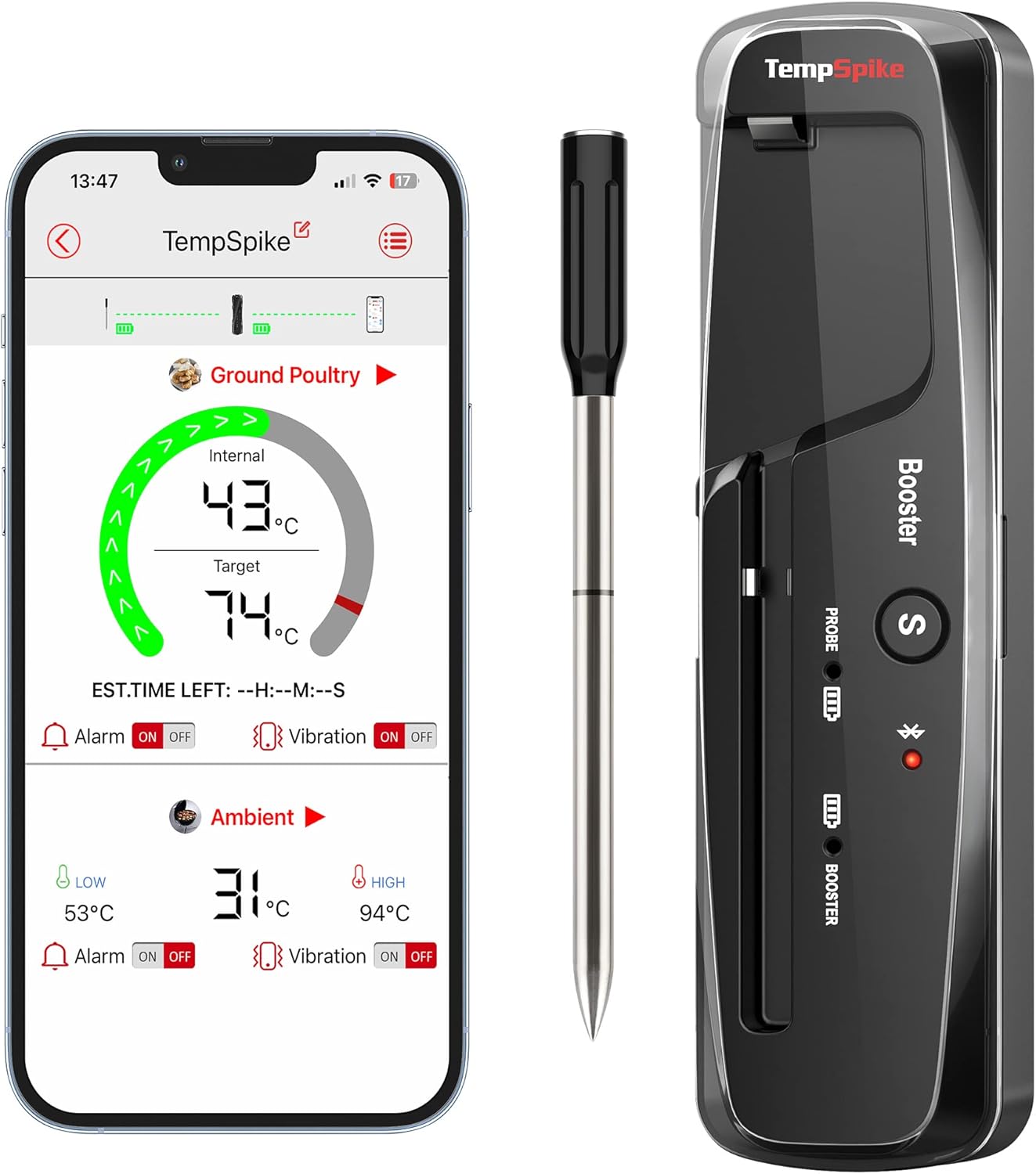 ThermoPro TempSpike 150M Wireless Meat Thermometer Grilling，Bluetooth Meat Thermometer with Temperature Alarm，Digital Cooking Thermometer Oven，Grill，Kitchen，BBQ，Smoker & Air Fryers，Black，150M Range