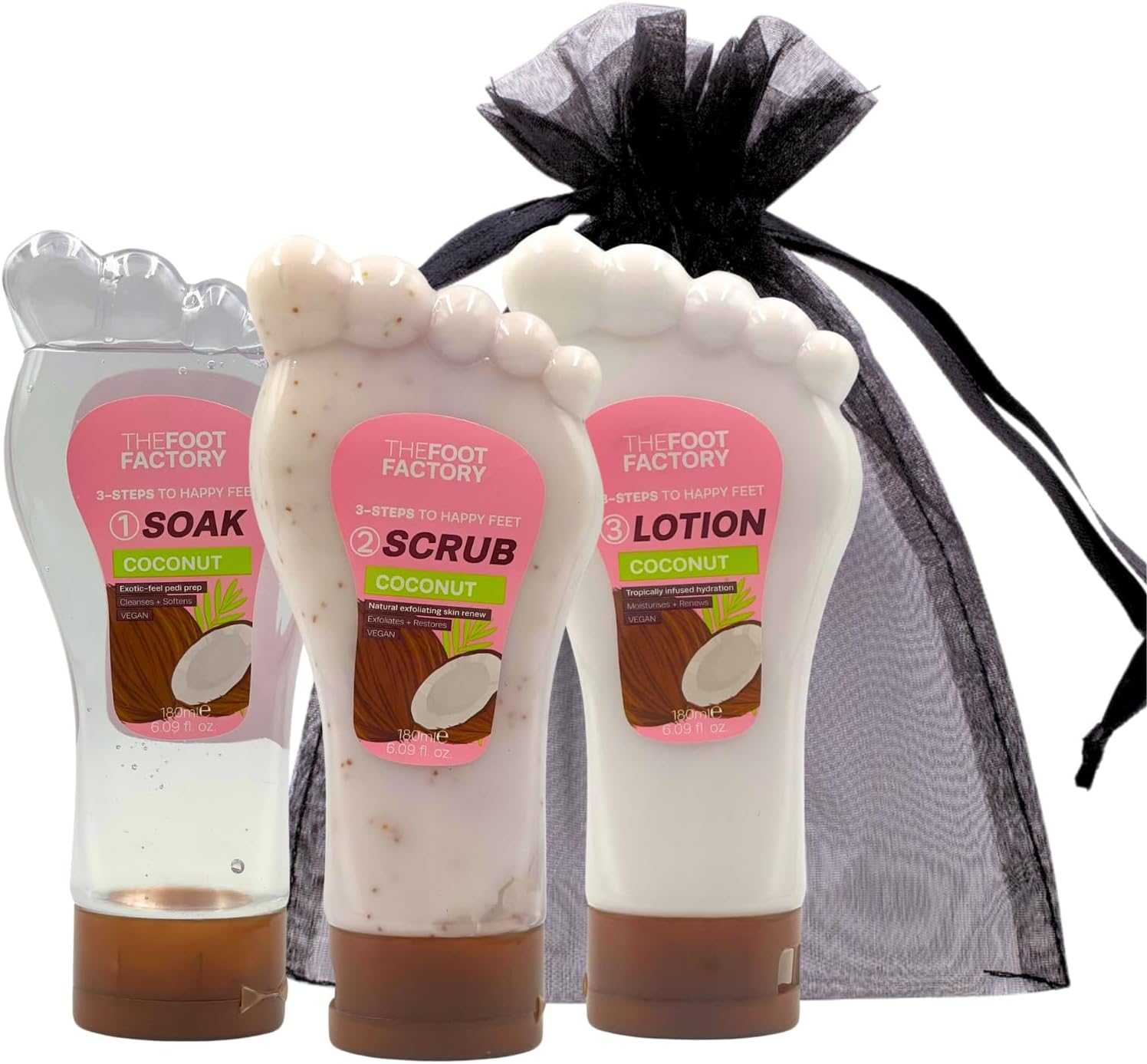 Foot Soak, Scrub & Lotion Set – Foot Care Gift Set for Dry, Tired Feet | Exfoliating Foot Spa Kit for Feet Soak, Scrub & Pedicure Treatment | Home Spa Pamper Set for Women & Men – Coconut