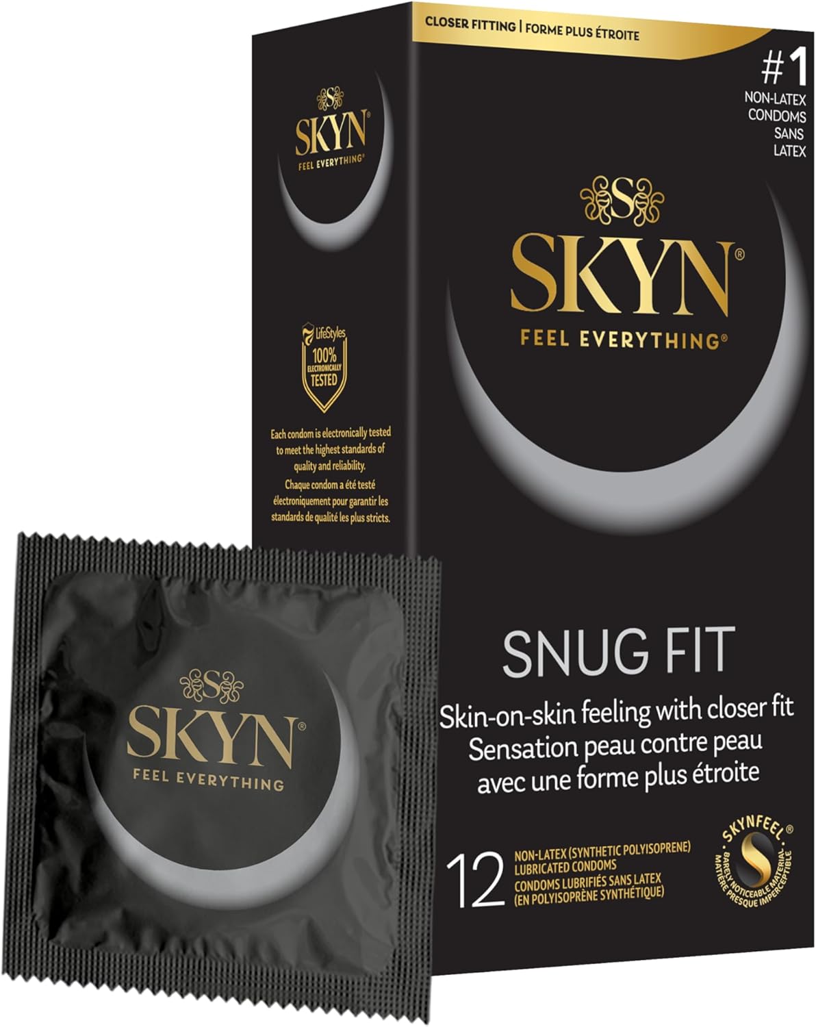 SKYN Snug Fit Condoms - 12 Count - Lubricated Latex-Free Condoms, Skin-on-Skin Feeling with Closer Fit