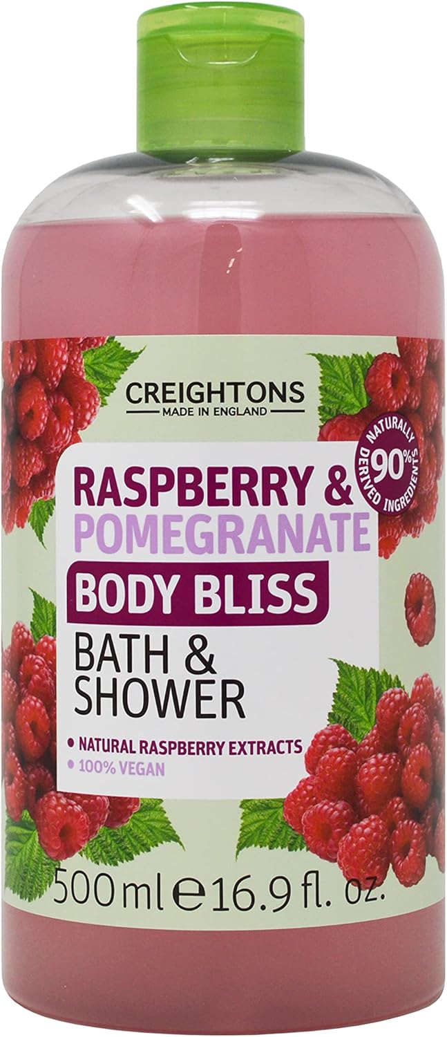 Creightons Body Bliss Raspberry and Pomegranate Bath and Shower Gel (500ml) - with 90% Naturally Derived Ingredients. Cruelty Free. Vegan Friendly.