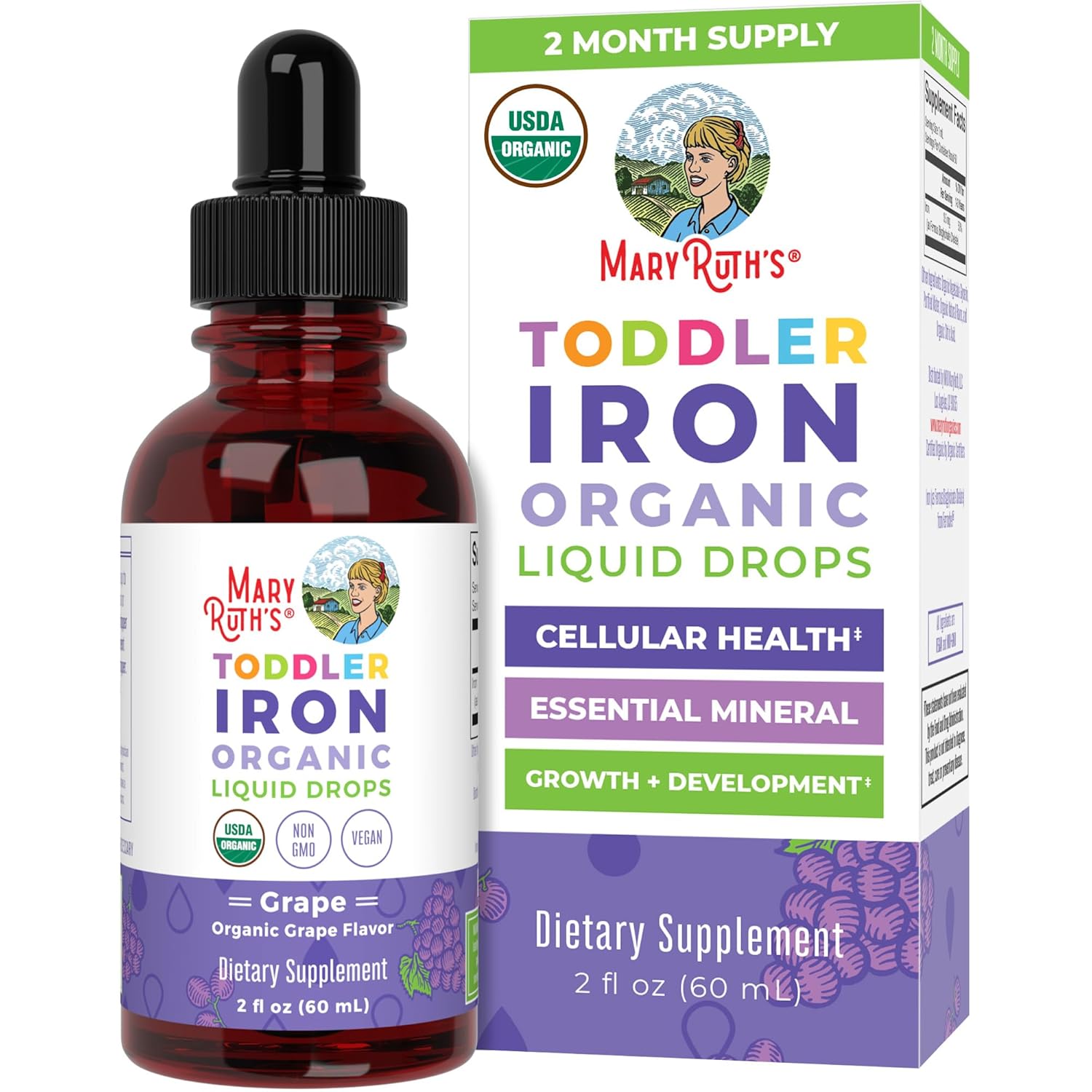 MaryRuth Organics Iron Supplement for Toddlers | Liquid Iron Supplement for Children Ages 1-3 | Iron Supplement for Iron Deficiency | Ferrochel | Sugar Free | Vegan | Non-GMO | Gluten Free | 2 Fl Oz