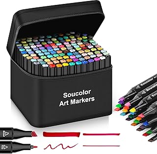 Soucolor 131 Colors Alcohol Based Markers Set, Professional Permanent Alcohol Coloring Markers, Dual Tip Art Drawing Sketch Markers Pens for Adult Kids Artist Coloring Sketching and Underlining