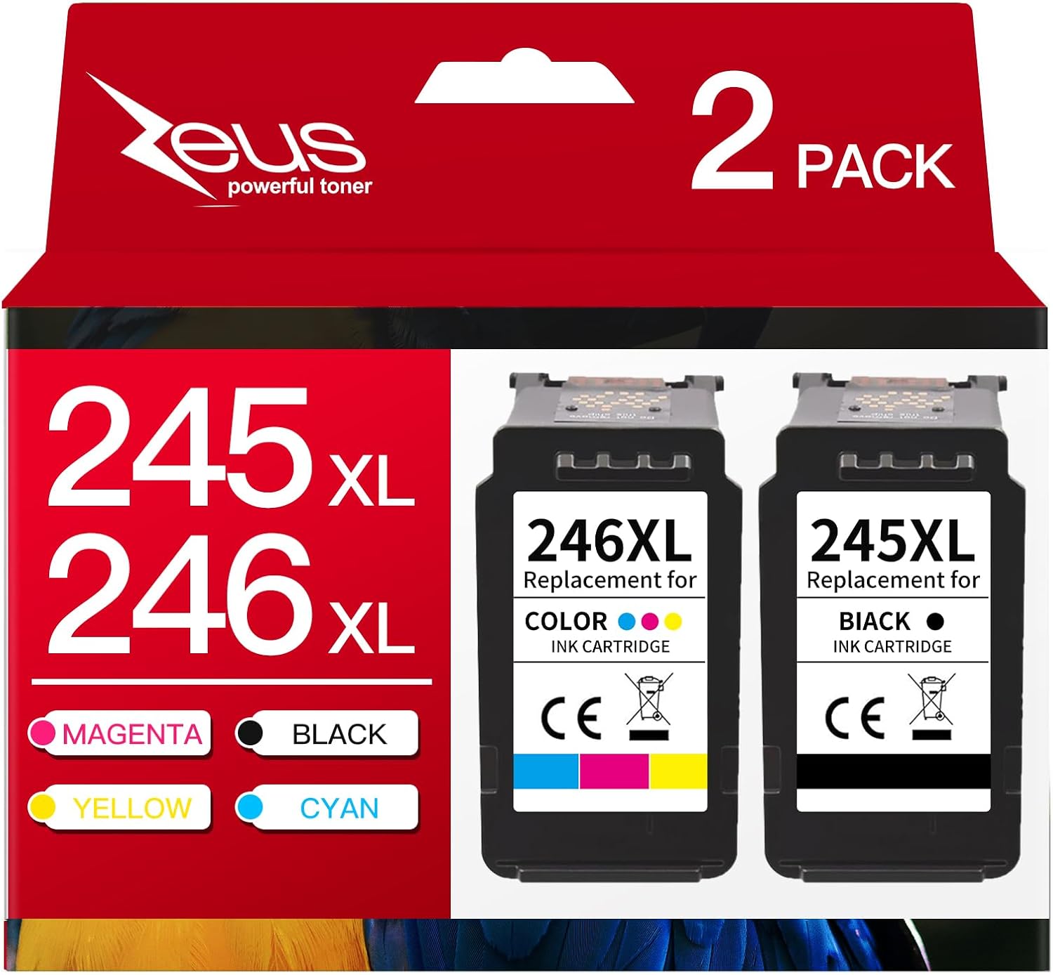 Ink Cartridge Replacement for Canon PG-245XL CL-246XL PG-243 CL-244 XL Compatible with Pixma MX492 MX490 MG2420 MG2520 MG2522 MG2920 MG2922 MG3022 IP2820(1 Black + 1 Tri-Color)