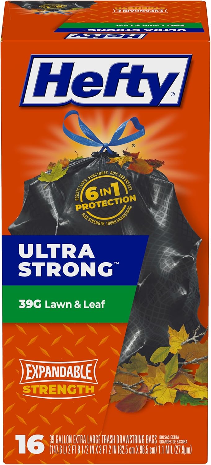 Hefty Ultra Strong Lawn and Leaf Large Trash Bags, 39 Gallon, 16 Count