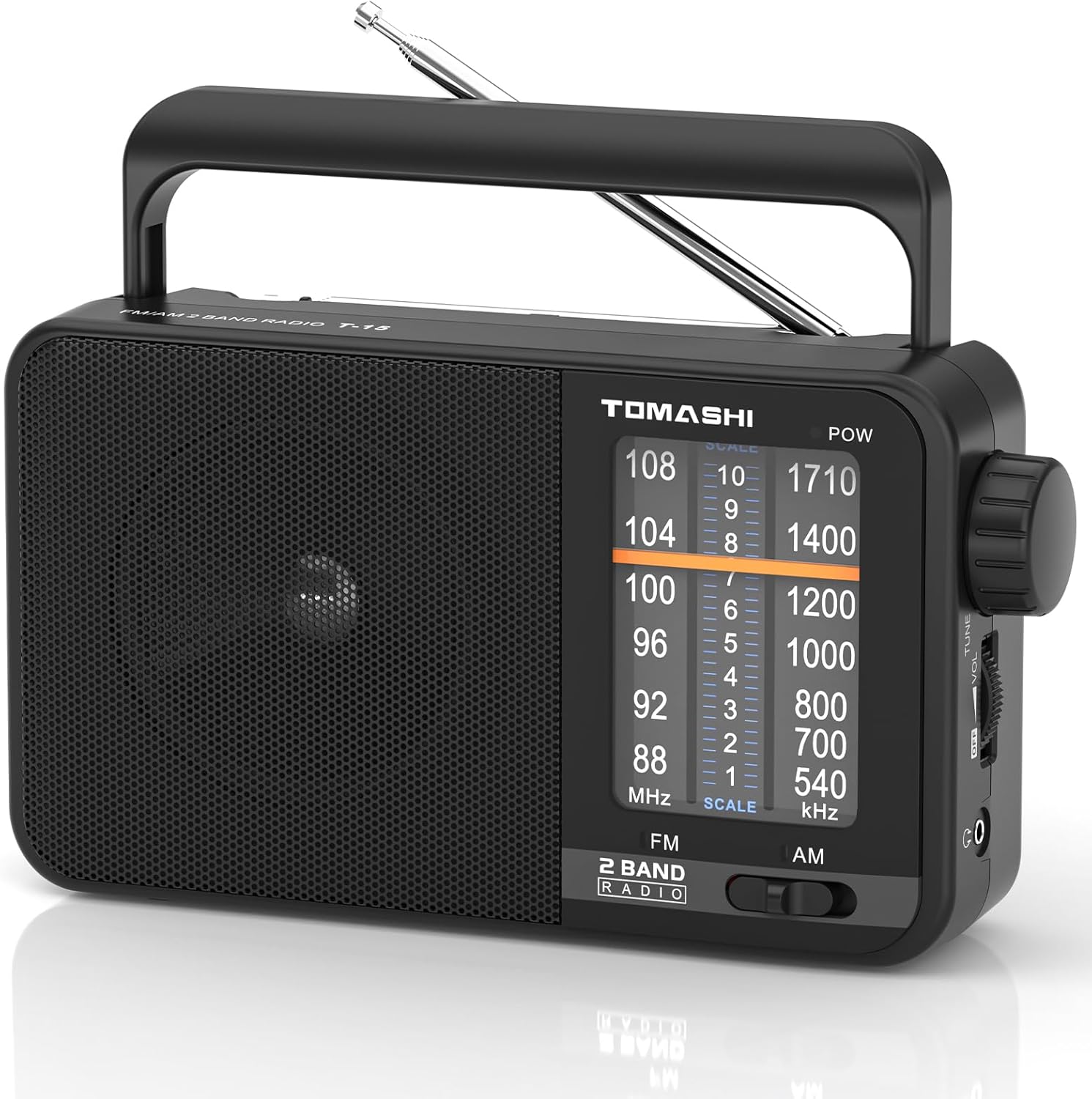 Portable Radio am fm,Transistor Radio with Best Reception,Large Tuning Knob,Battery Operated by 3 D Cell Batteries or AC Power,Big Speaker,Suit for Senior and Home (Black)
