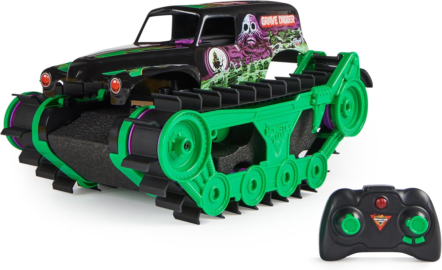 Monster Jam, Official Grave Digger Trax All-Terrain Remote Control Outdoor Vehicle, 1:15 Scale, Kids’ Toys for Boys and Girls Aged 4 and up