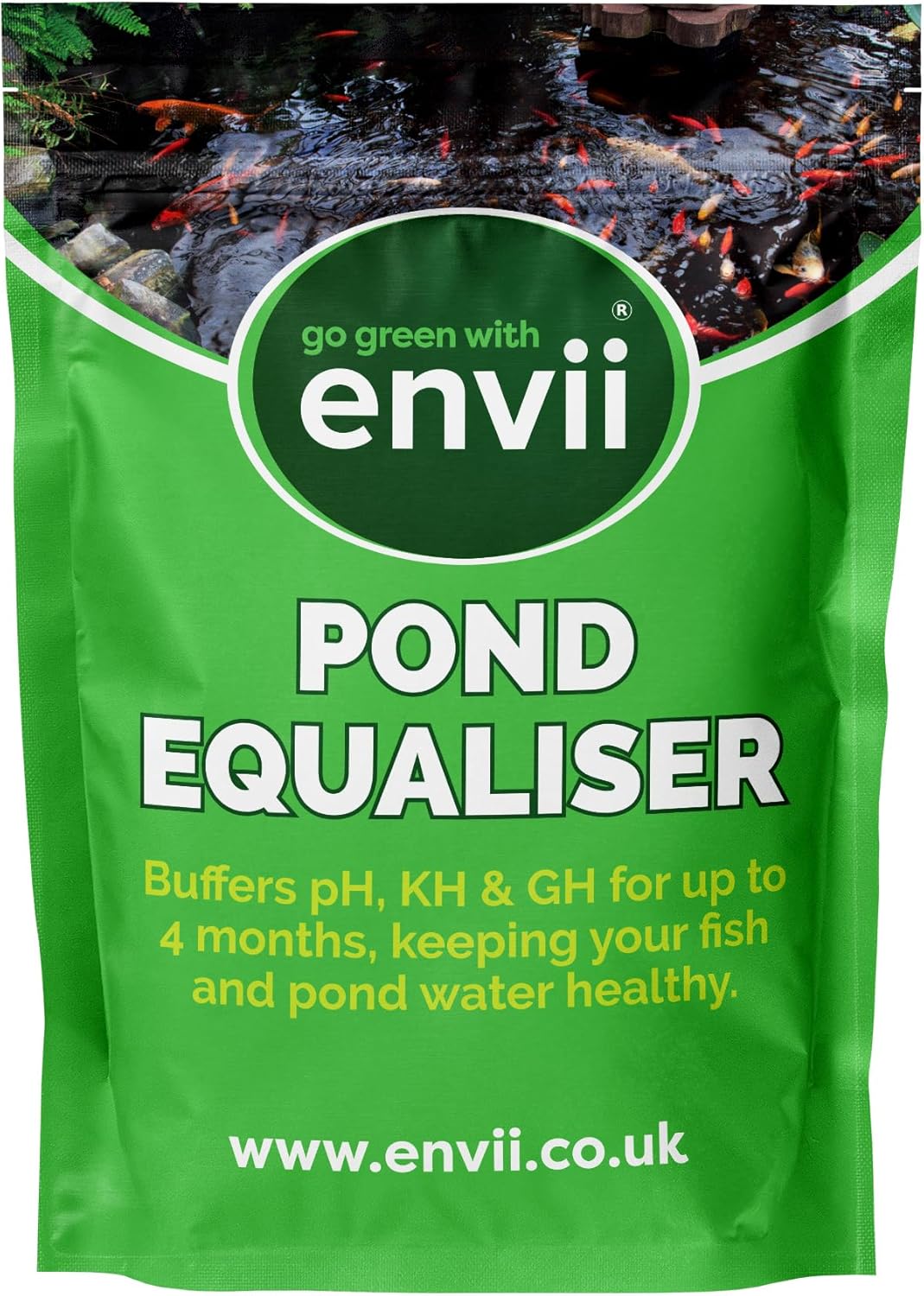 Envii Pond Equaliser – Pond pH Buffer Instantly Balances, and Stabilises pH, KH and GH Levels, Pond Ammonia Remover, Works All Year Round Through Winter (1kg)