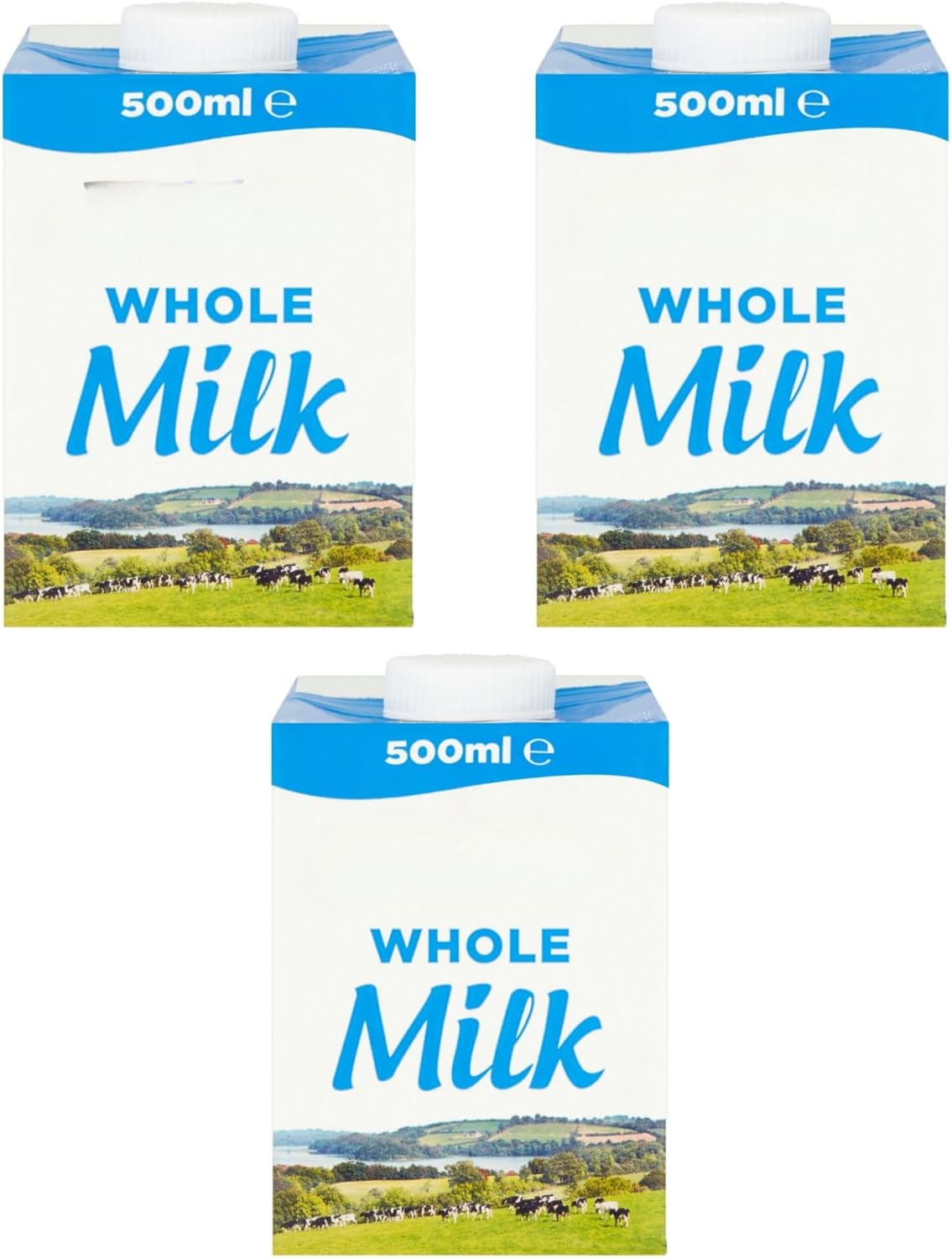 Lakeland UHT Whole Milk 500ml Pack of 3 Full Fat 3.5% Long Shelf Life Calcium Dairy Drink Screw Top Multipack Catering Hospitality Office Pantry with Welari Thank You Card | (3pack) (15000ml)