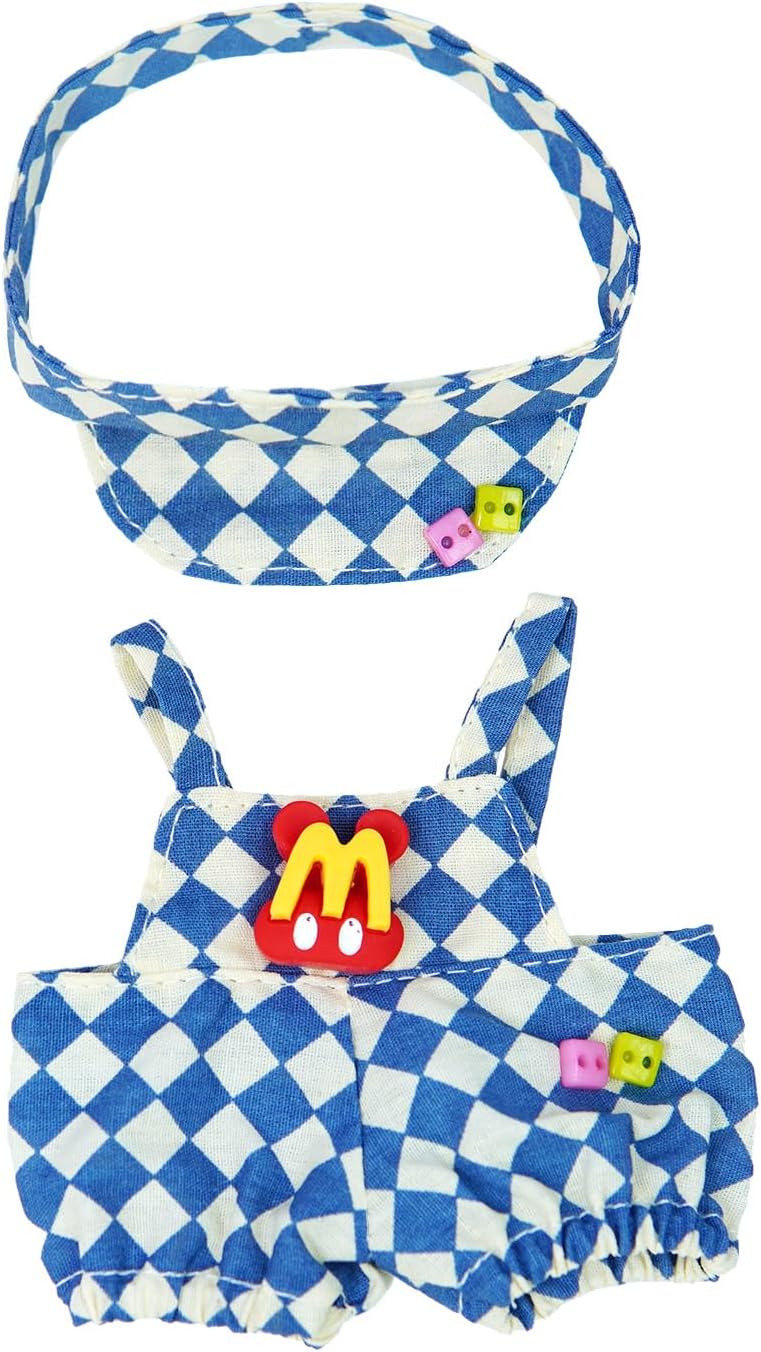 Labu Doll Outfit Set - Checkered Romper & Summer Hat for 3.5" labobo Vinyl Figures (Not a Toy, Ages 12+) Blue