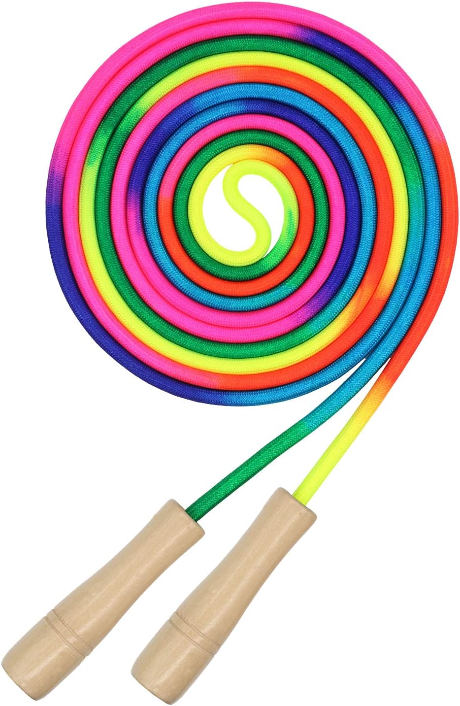 16 FT Long Jump Rope for Kids, 1 Pack Double Dutch Skipping Rope with Wooden Handle, Multiplayer Rainbow Jumping Rope for Outdoor Fun, School Sport, Party Game