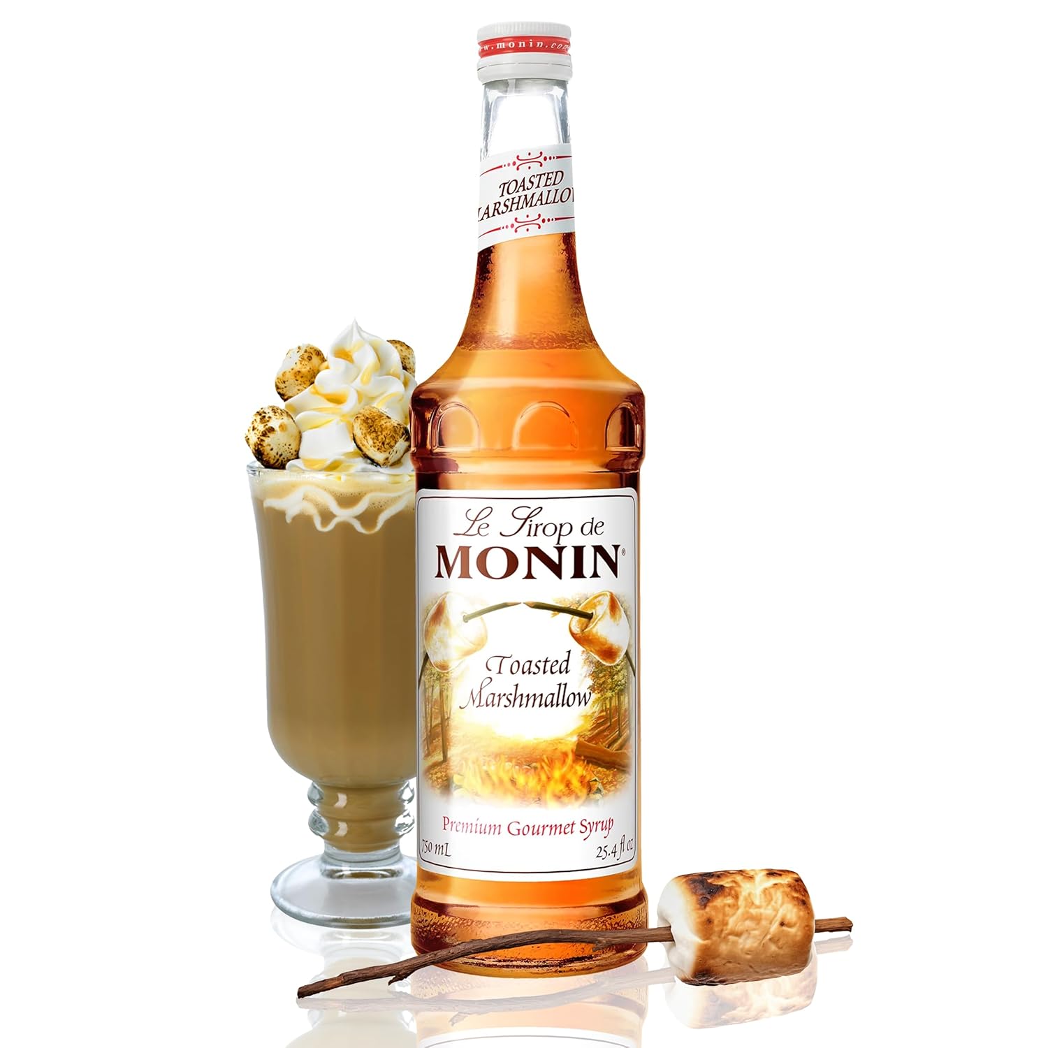Monin - Toasted Marshmallow Syrup, Flavor of Campfire Treats, Natural Flavors, Great for Mochas, Shakes, Cocoas and Cocktails, Non-GMO, Gluten-Free (750 ml)