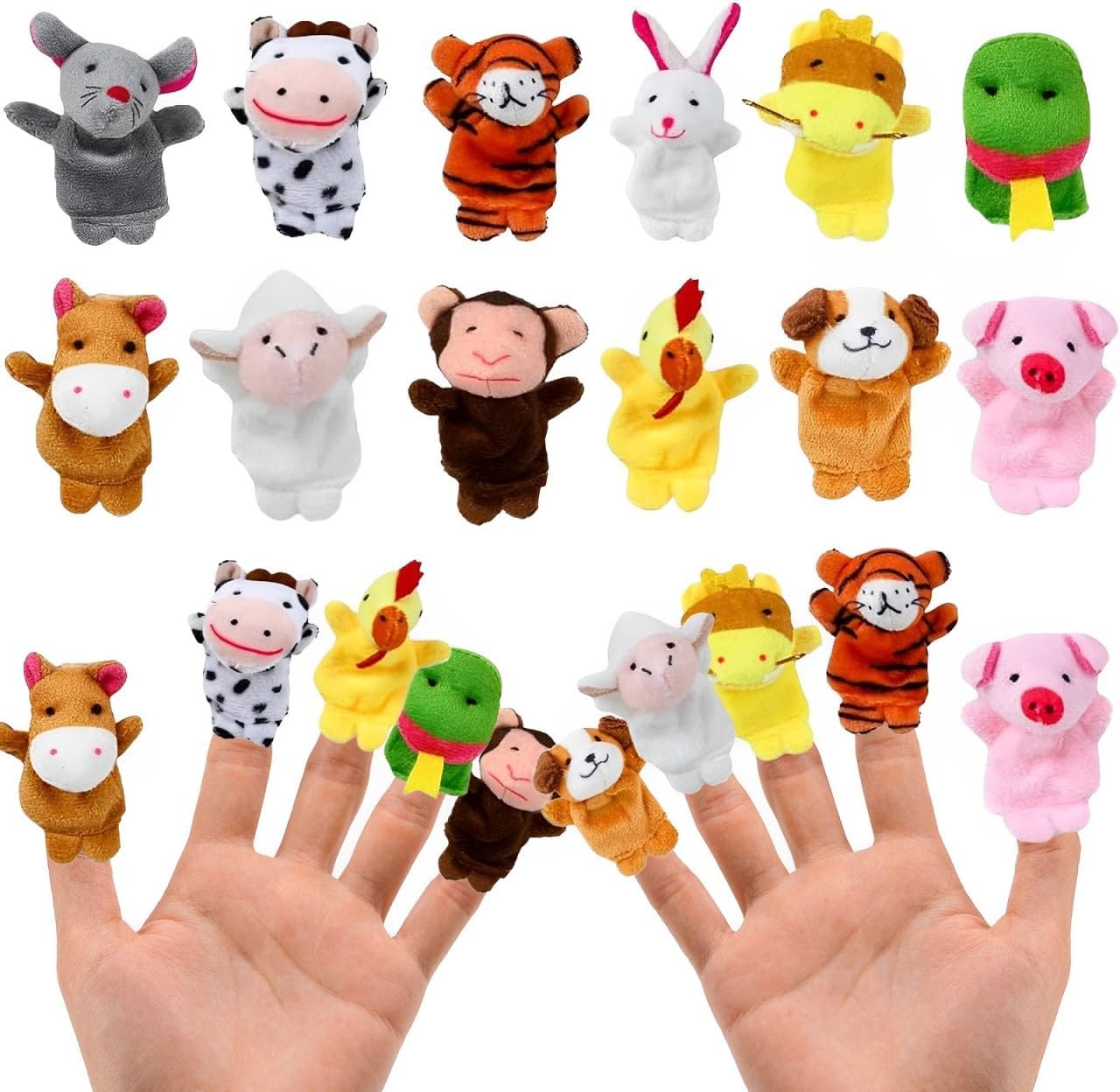AXERHK Finger Puppets for Toddlers and Babies - 12 Pcs Cute Cartoon Animal Mini Plush Figures, Small Soft Hand Puppets for Kids