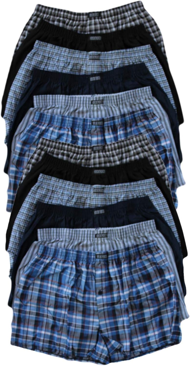 Boxers Pack Of 12 Men's Woven Boxer Shorts Cotton Rich Comfort Fit Loose Underwear