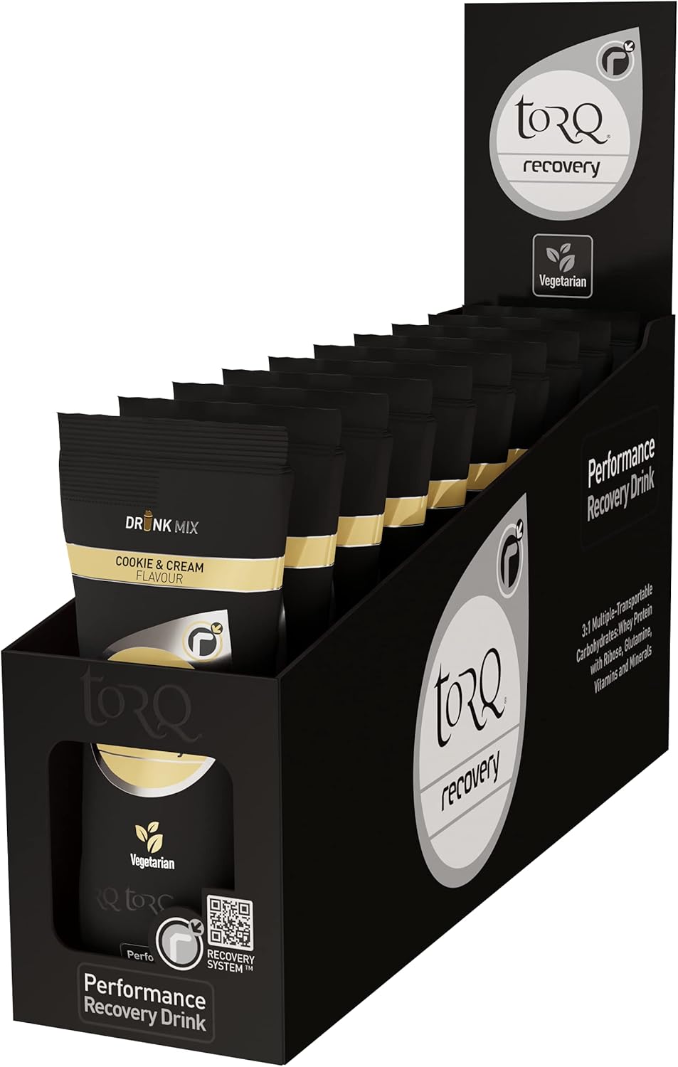 Torq Recovery Drink - Cookies/Cream - Rapid Recovery Drink Powder -Whey Protein Isolate / Glutamine / Ribose - Post Workout Protein Powder, 11.5 g of Protein, Single Serve - Box of 10