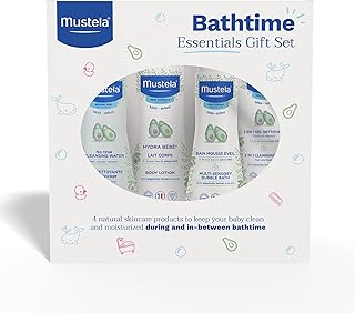 Mustela Baby Bath Time Essentials Gift Set - Natural & Plant-Based Baby Skin Care - 4 Items Set