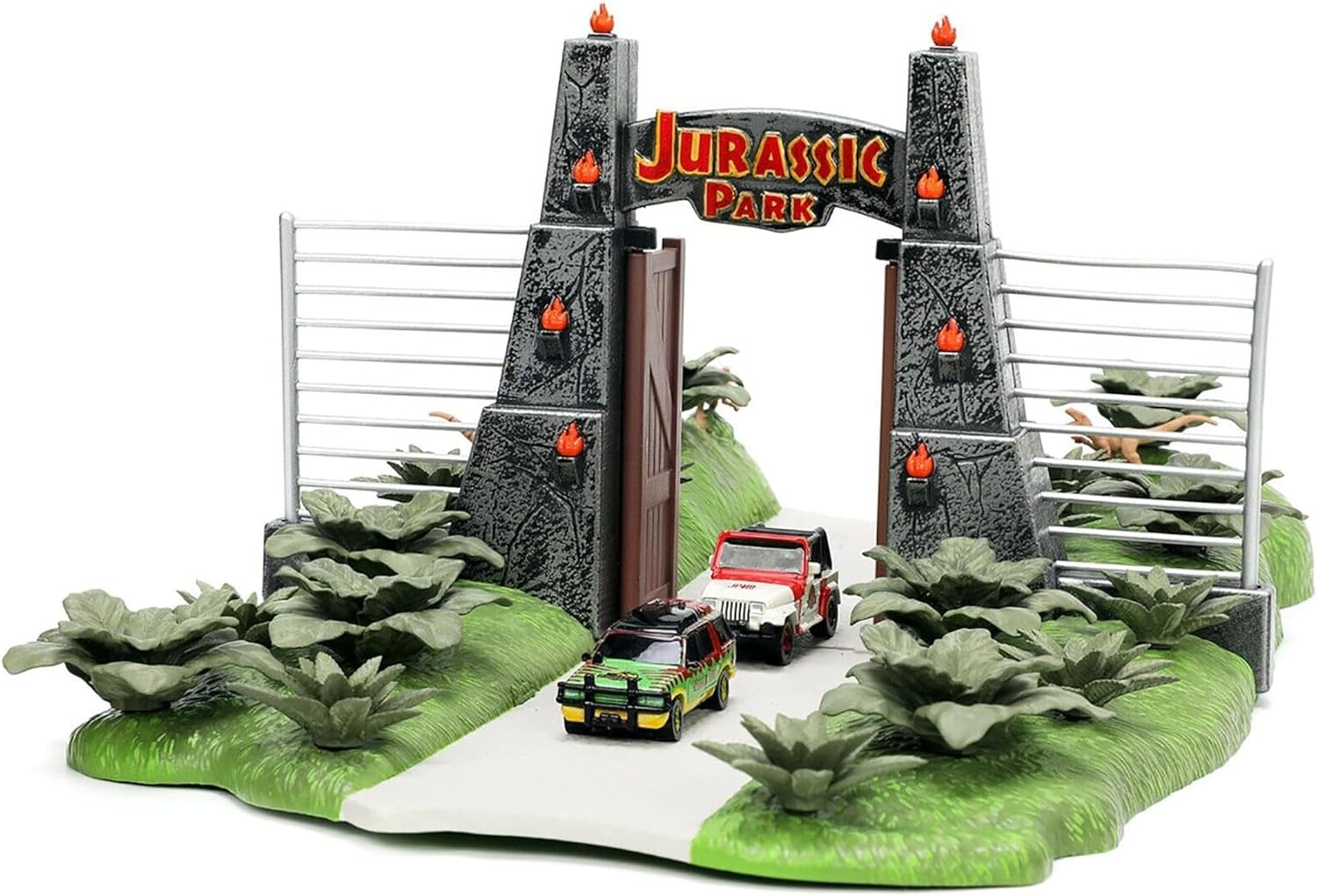 Jurassic Park 30th Anniversary Jurassic Gate Nano Scene Diorama w/ Age 3+ Two 1.65" Die-Cast Cars, Toys for Kids and Adults