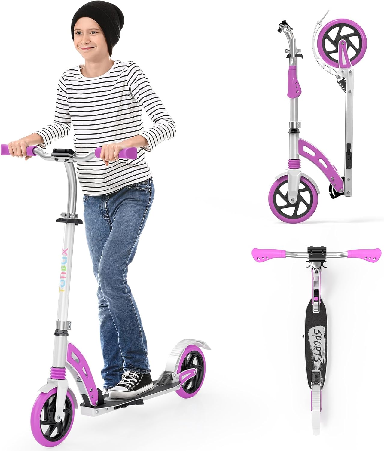 Scooter for Kids Ages 6+ Year Old, TONBUX Kids Scooter for Girls Boys Teens, Easy Folding Scooter with 200mm Big Wheels & Infinitely Height Adjustable & Dual Suspension & Carry Strap, Load up to 100Kg