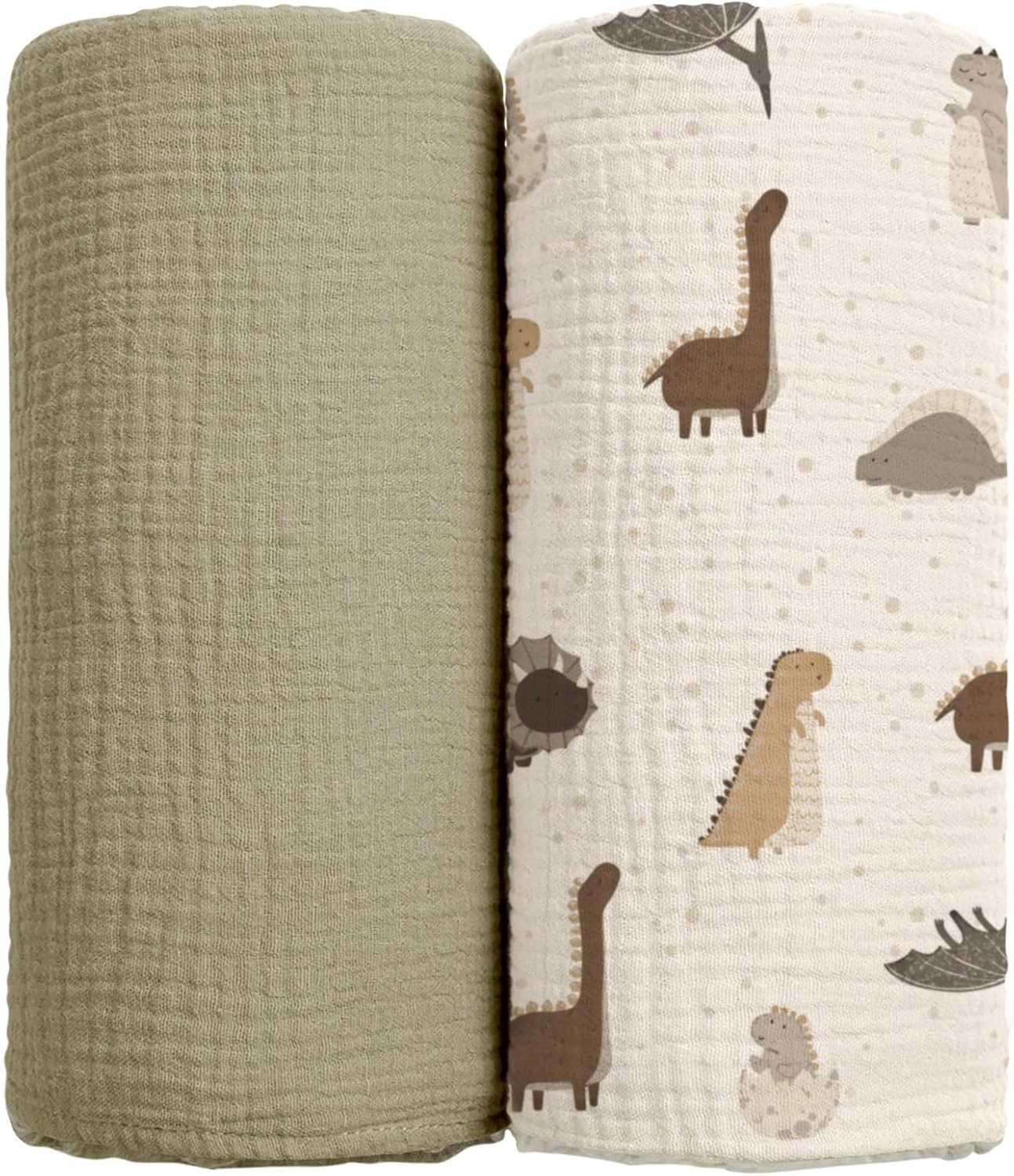 lulumoon Baby Muslin Swaddle Blankets: Soft Receiving Blanket for Newborn - Cotton Swaddling Blanket for Neutral 2Pack(Dinosaur)