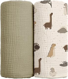 lulumoon Baby Muslin Swaddle Blankets: Soft Receiving Blanket for Newborn - Cotton Swaddling Blanket for Neutral 2Pack(Dinosaur)