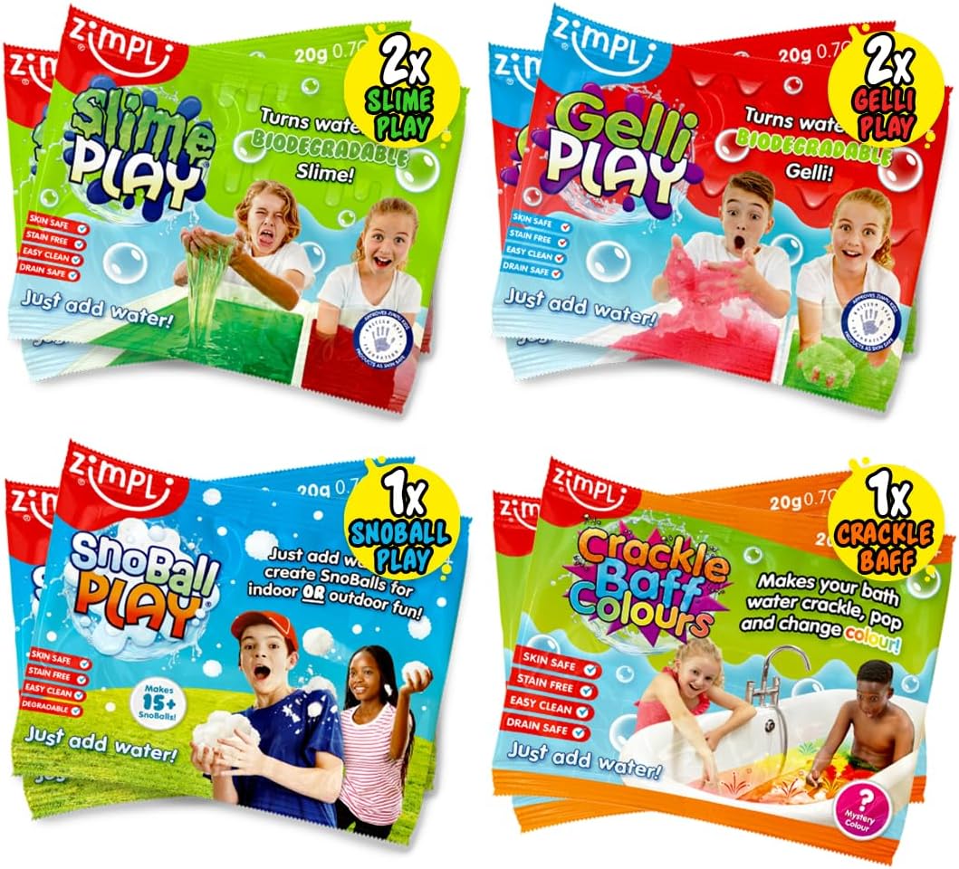 Zimpli Kids 6 x Christmas Multi Pack Party Bag Fillers, 6 Use Pack, Children's Stocking Fillers Gift, Messy & Multi-Sensory Toy, Goody Bag Favours, Rewards, Certified Biodegradable