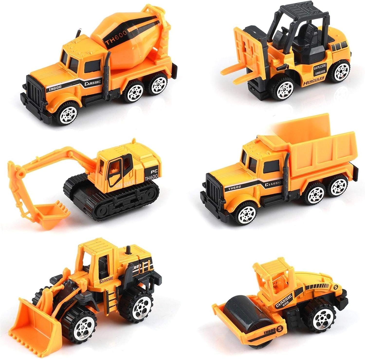 QAPIZM Small Construction Toys, 6Pcs Construction Vehicles Trucks Kids Birthday Gifts Vehicle Toy Toddlers Boys Mini Car Set Die Cast Engineering Excavator Digger Trucks