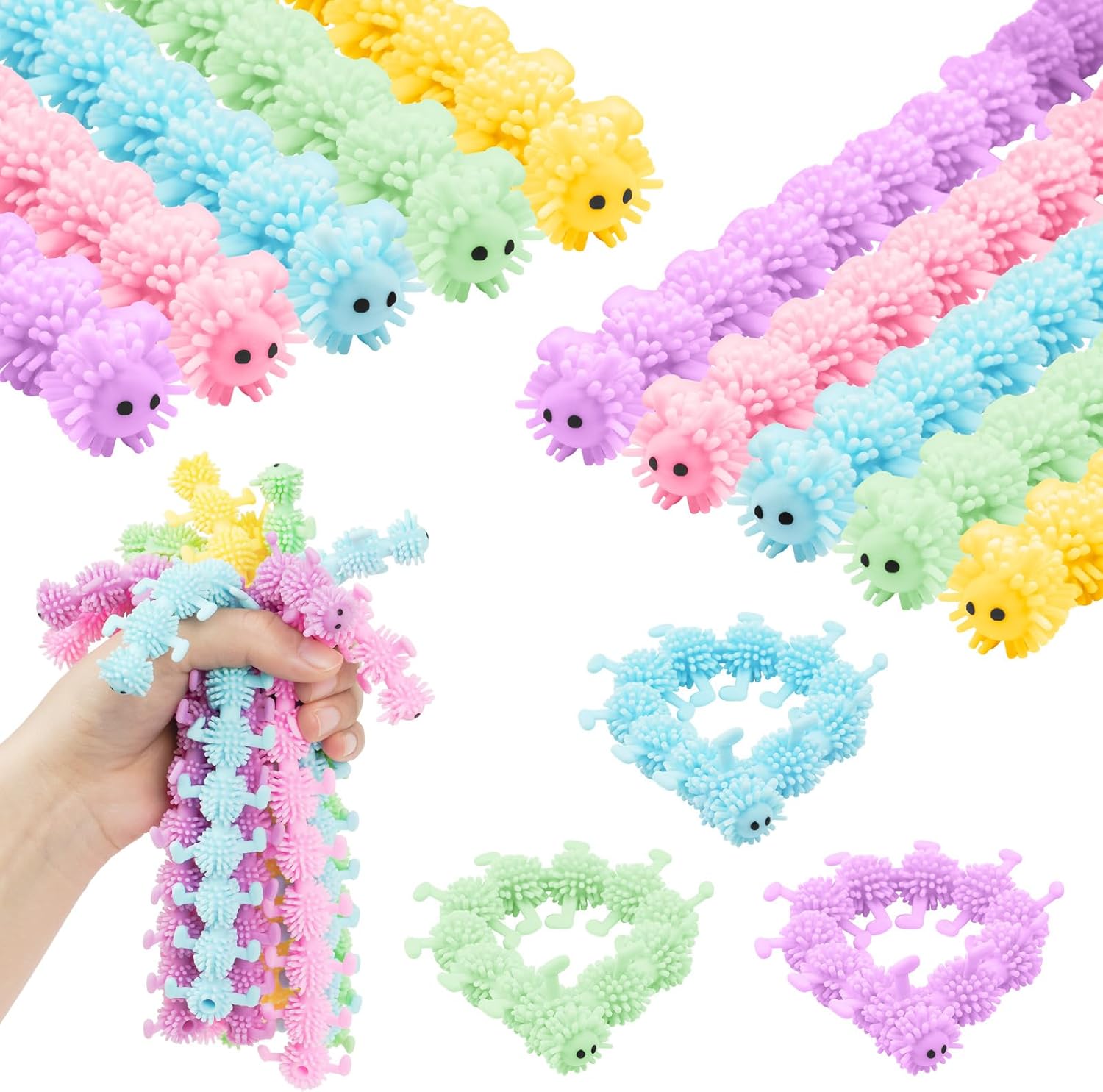 Ainiv 10PCS Sensory Stress Fidget Toys - Caterpillar Stretchy Calming Toys, Perfect for Halloween & Christmas Party Favors for Children with ADHD, OCD or Autism