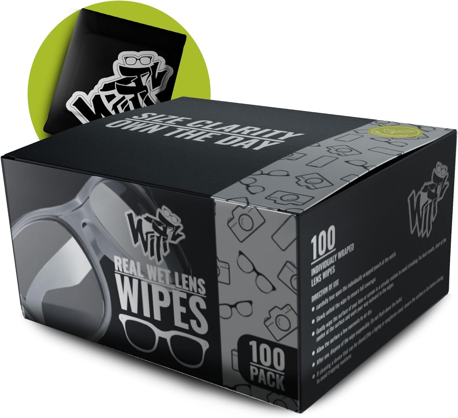 WiPPZ® Lens & Screens Wipes - Pack Individually Wrapped Screen Wipes, Biodegradable, Eco-Friendly, Cleaning Wipes for Glasses, Sunglasses, Laptop Screens and Camera Lenses (100 Pacl)