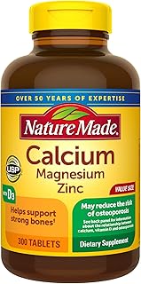 Nature Made Calcium Magnesium Zinc with Vitamin D3, Dietary Supplement for Bone Support, 300 Tablets
