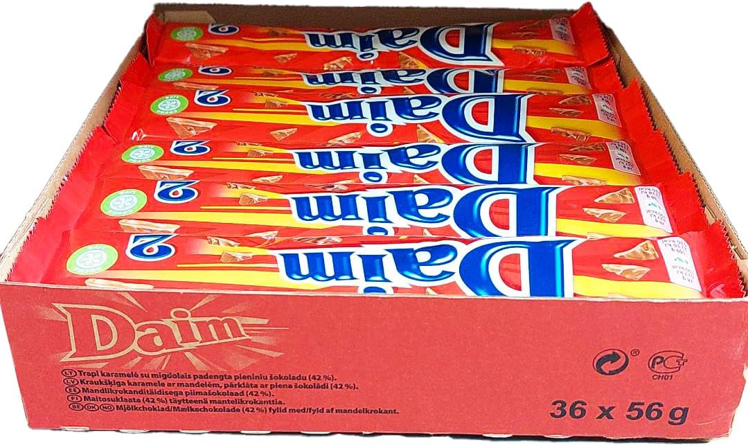 Daim Chocolate bar (36 x 56 g) - Crunchy Almond Caramel Covered with The Finest Milk Chocolate - Uniquely Delicious Swedish Sweets