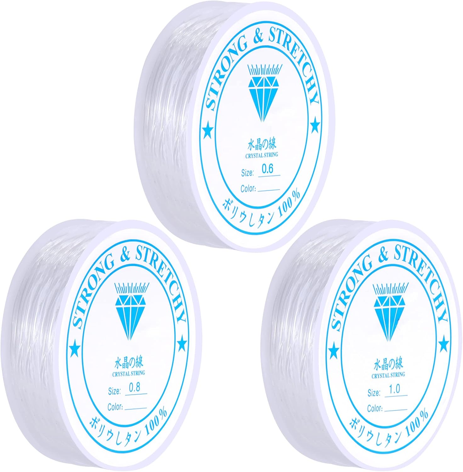 Navie Mobi 3 Roll Beading Elastic for Jewellery Making 0.6mm 0.8mm 1.0mm Crystal Clear Elastic String Thread Cord for Bracelets,Necklace,DIY Crafts,Hanging Decorations