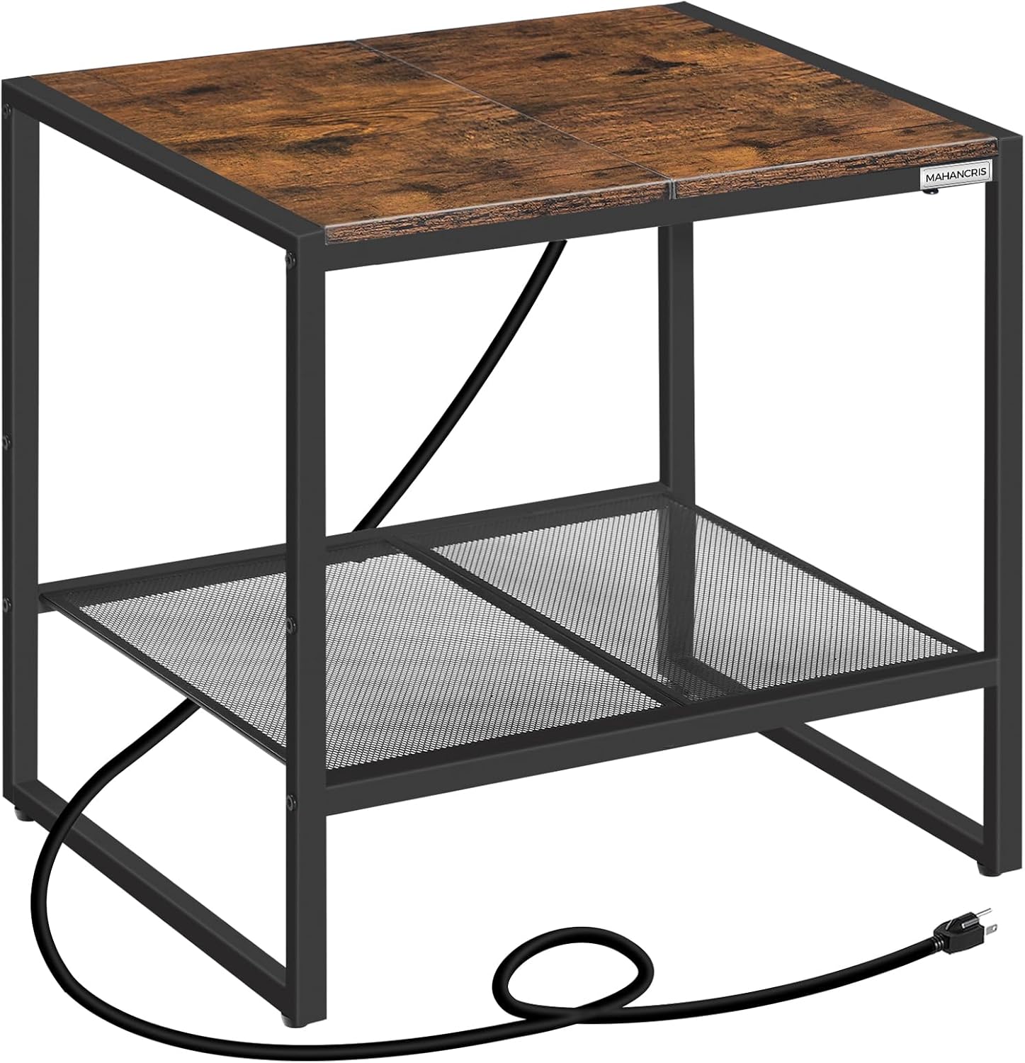 End Table with Charging Station, Narrow Side Table with Storage Shelf, 2-Tier Rustic NightStand, Sofa Table for Small Space, for Living Room ETHR54E01
