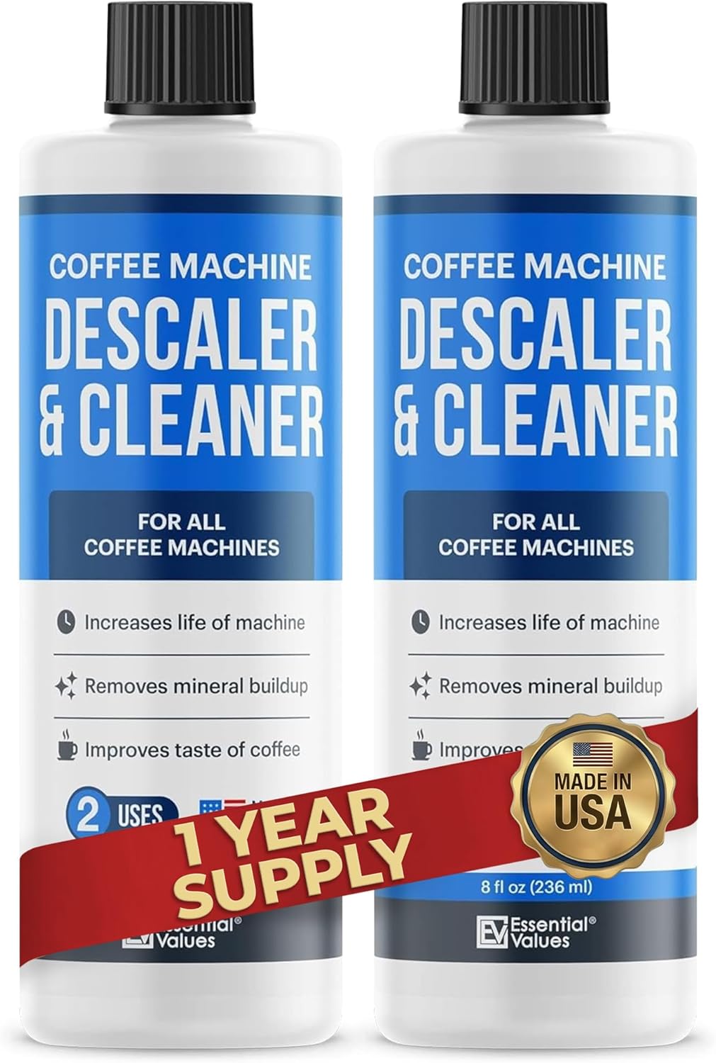 Essential Values Coffee Machine Descaler for Coffee Machines Cleaner - Descaler Liquid - Compatible with Delonghi, Nespresso, Dolce Gusto, Sage, Lavazza and More - 473ml 4 uses