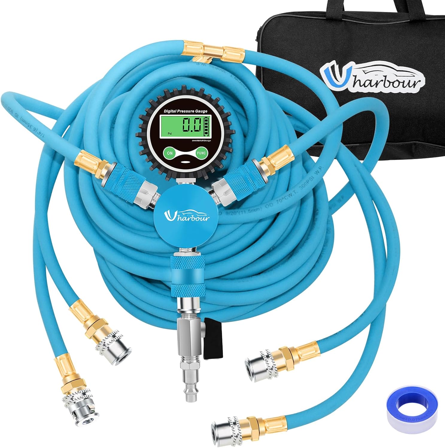 4 Tire Inflation System, 4 Tire Inflation Deflation System, 4 Tire Air Up Down System, 4 Tire Pressure Equalizer, Inflate or Deflate All 4 Tires at Once, Fits Up to 125" Wheelbase