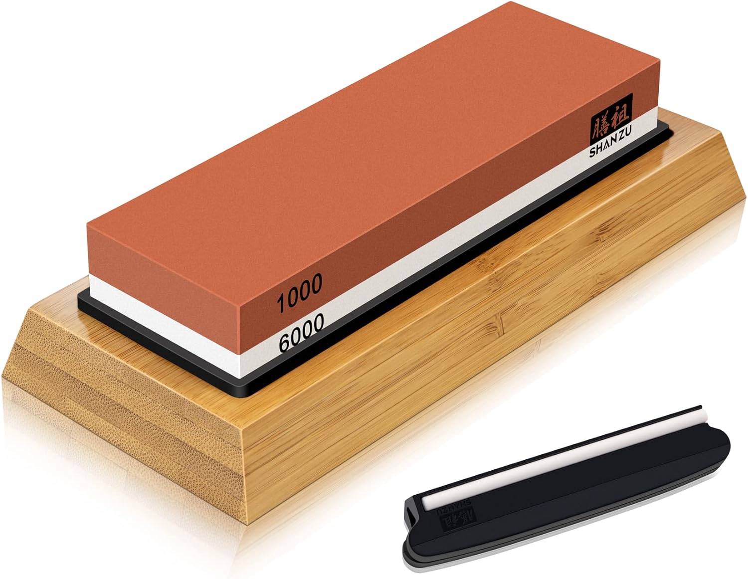 SHAN ZU Sharpening Stone, Whetstone with Angle Guide Non-Slip Bamboo Base grit 1000/6000 Knife Sharpeners, Professional 2-in-1 Wetstone