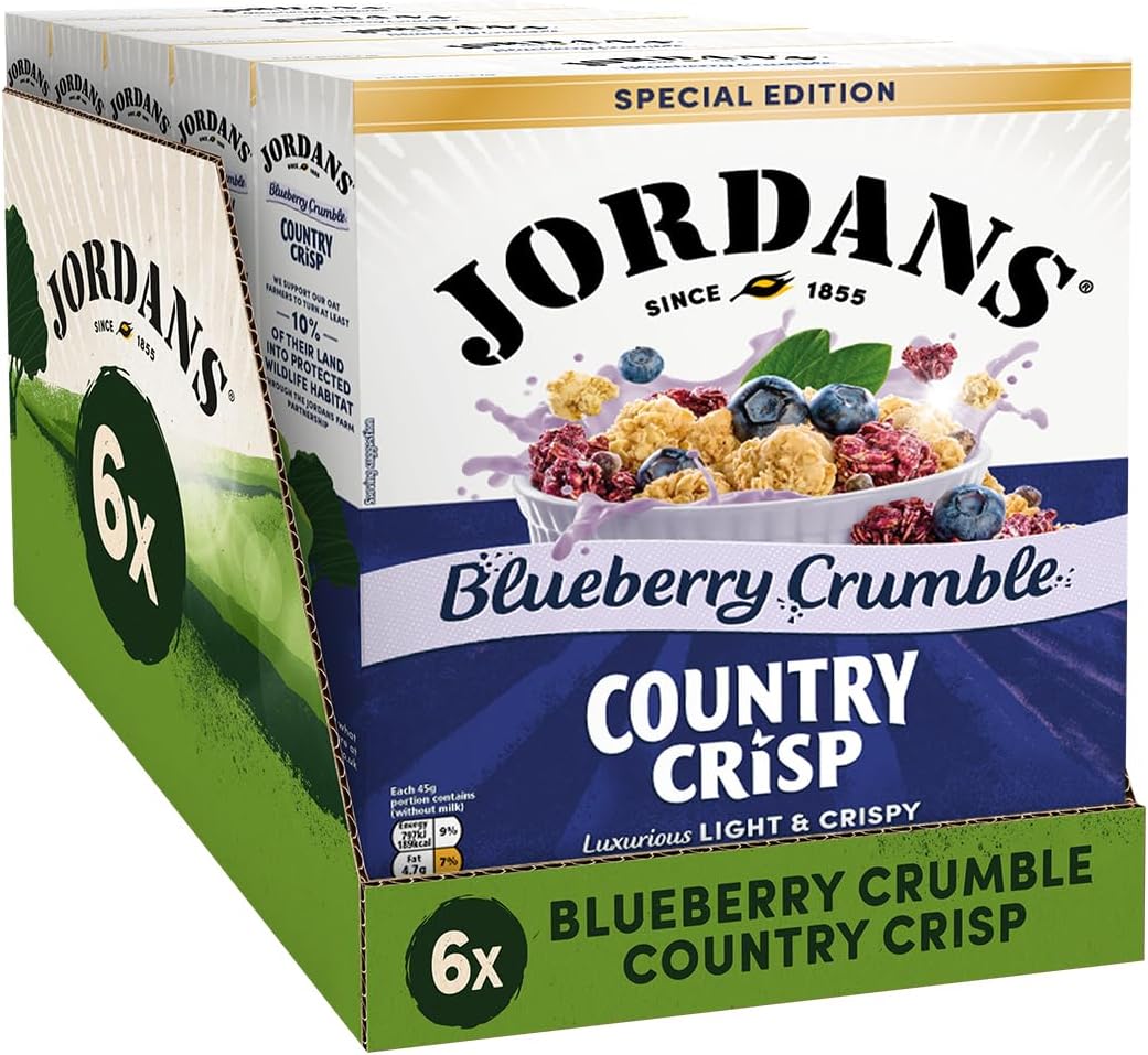 JORDANS Country Crisp Blueberry Crumble, Breakfast Cereal, Vegetarian, 6 PACKS of 450 g