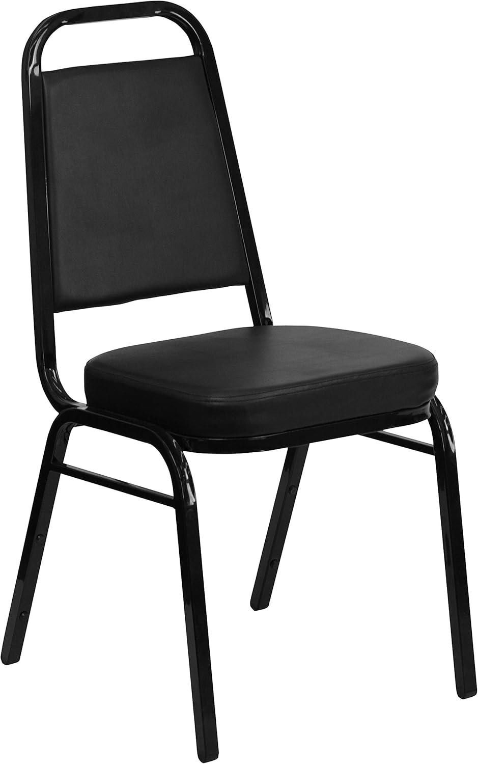 Flash Furniture 4 Pack Hercules Series Trapezoidal Back Stacking Banquet Chair, Set of 4, Black Vinyl/Black Frame